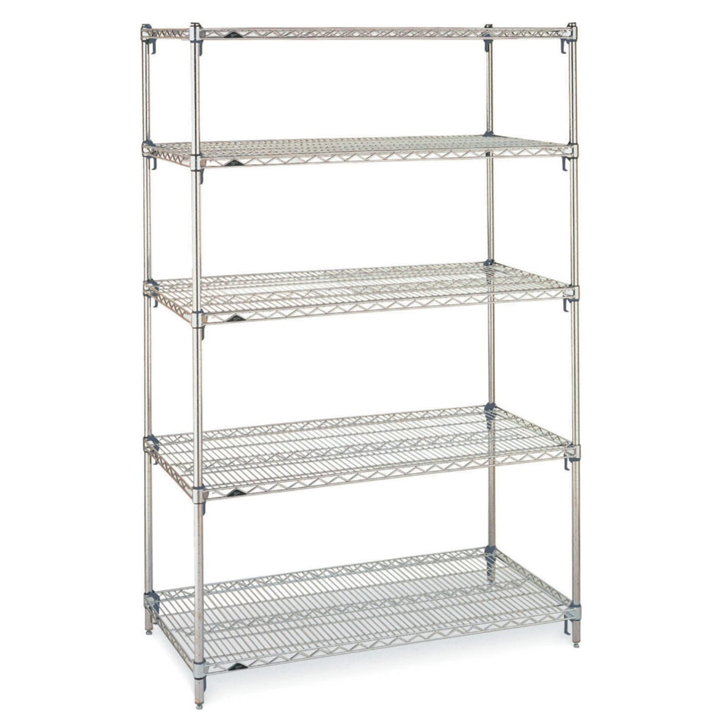 Metro 5A567C 60 NSF 5-Tier Heavy-Duty Chrome Wire Shelving Unit - Super Erecta, 24W, 74H, 5 Shelves, Adjustable, Silver