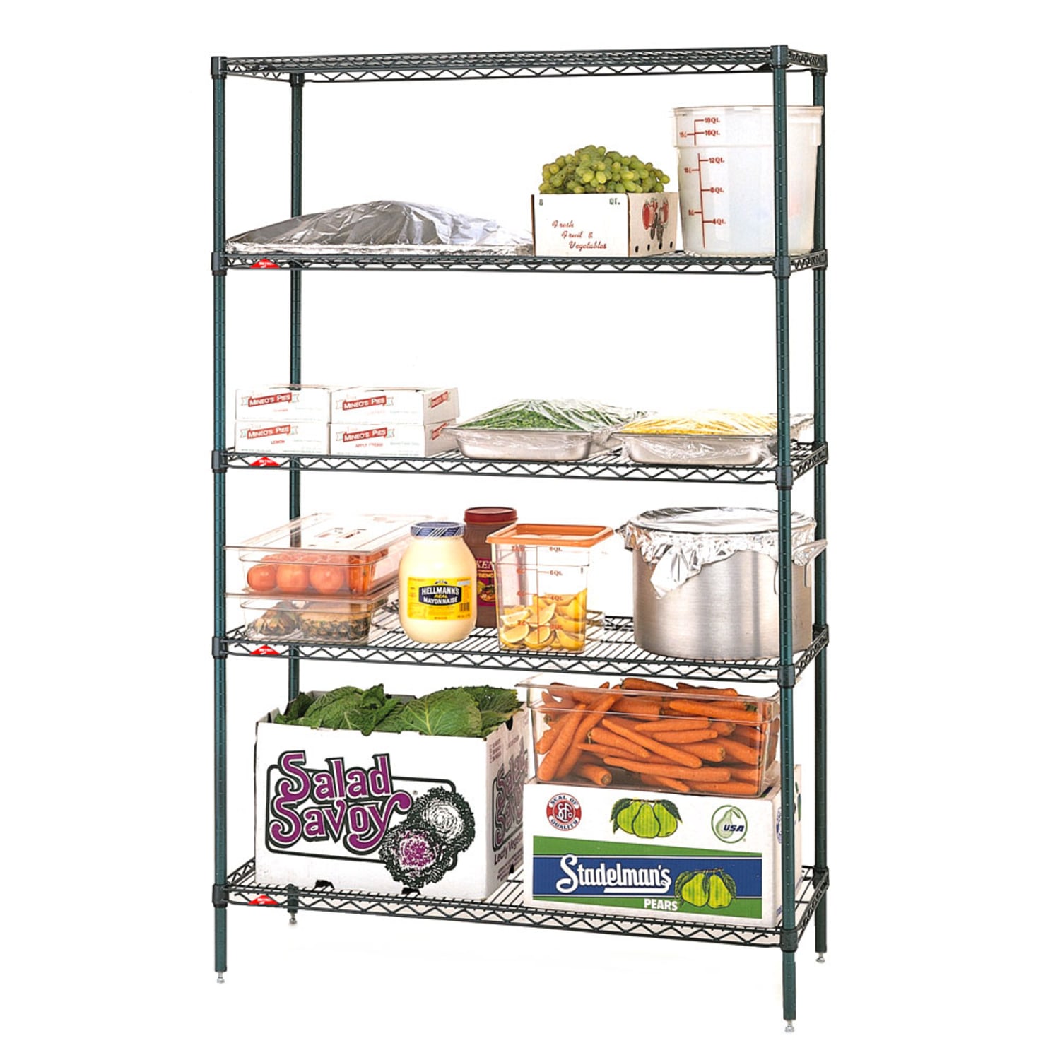 Metro 5N367K3 60 NSF 5-Tier Heavy-Duty Epoxy Coated Wire Shelving Unit - Super Erecta, 18W, 74H, Green Epoxy, Microban®