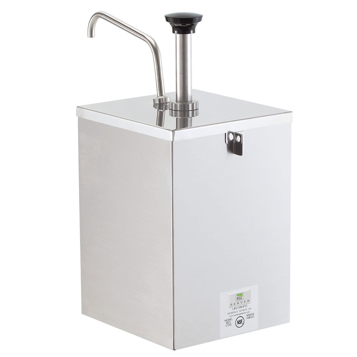 Server 67590 Lockable Pump Style Condiment Dispenser w/ 1 oz Stroke, Use #10 Cans or Jars, Stainless, Silver