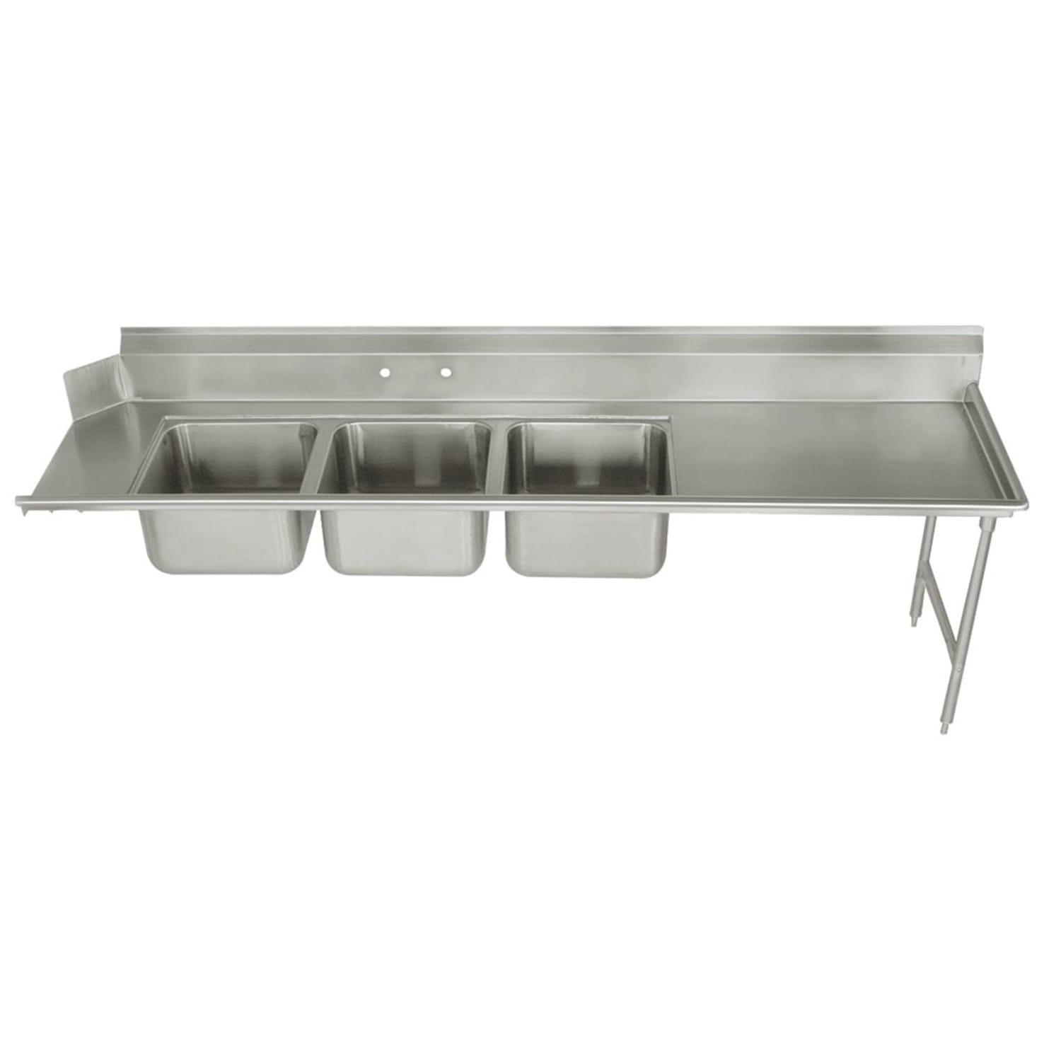 Advance Tabco DTC-3-2020-96R 95 Straight Dish Table w/ 3 Sinks - Right to Left, 23 Right Drainboard, 20 x 20 x 14 Bowls, Stainless Steel