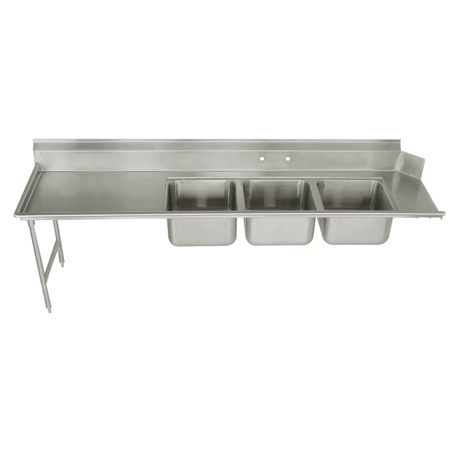 Advance Tabco DTC-3-2020-96L 95 Straight Dish Table w/ 3 Sinks - Left to Right, 23 Left Drainboard, 20 x 20 x 14 Bowls, Stainless Steel
