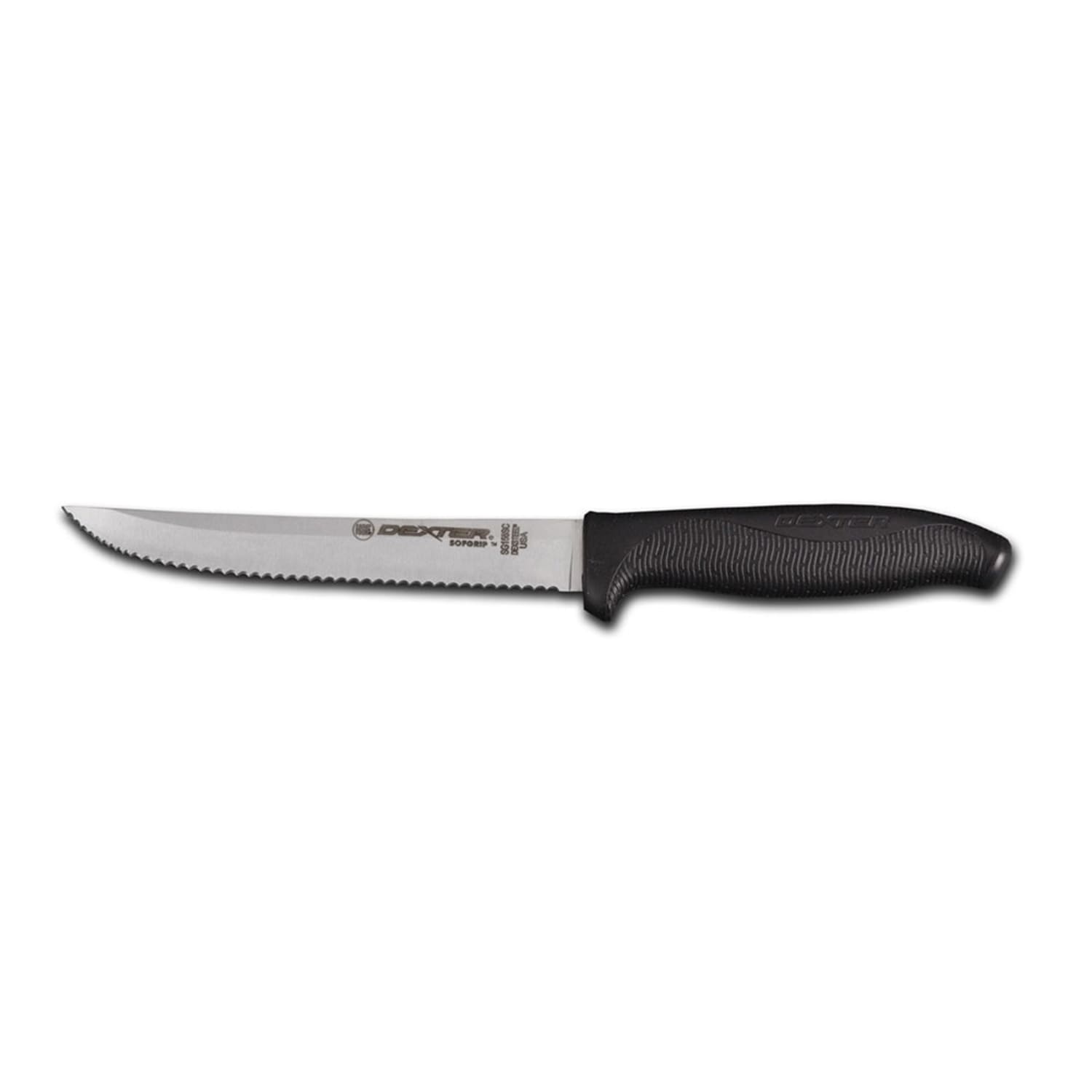 Dexter Russell SG156SCB-PCP 6 Utility Slicer w/ Soft Black Rubber Handle, Carbon Steel, 6"" Blade w/ Scalloped Edge