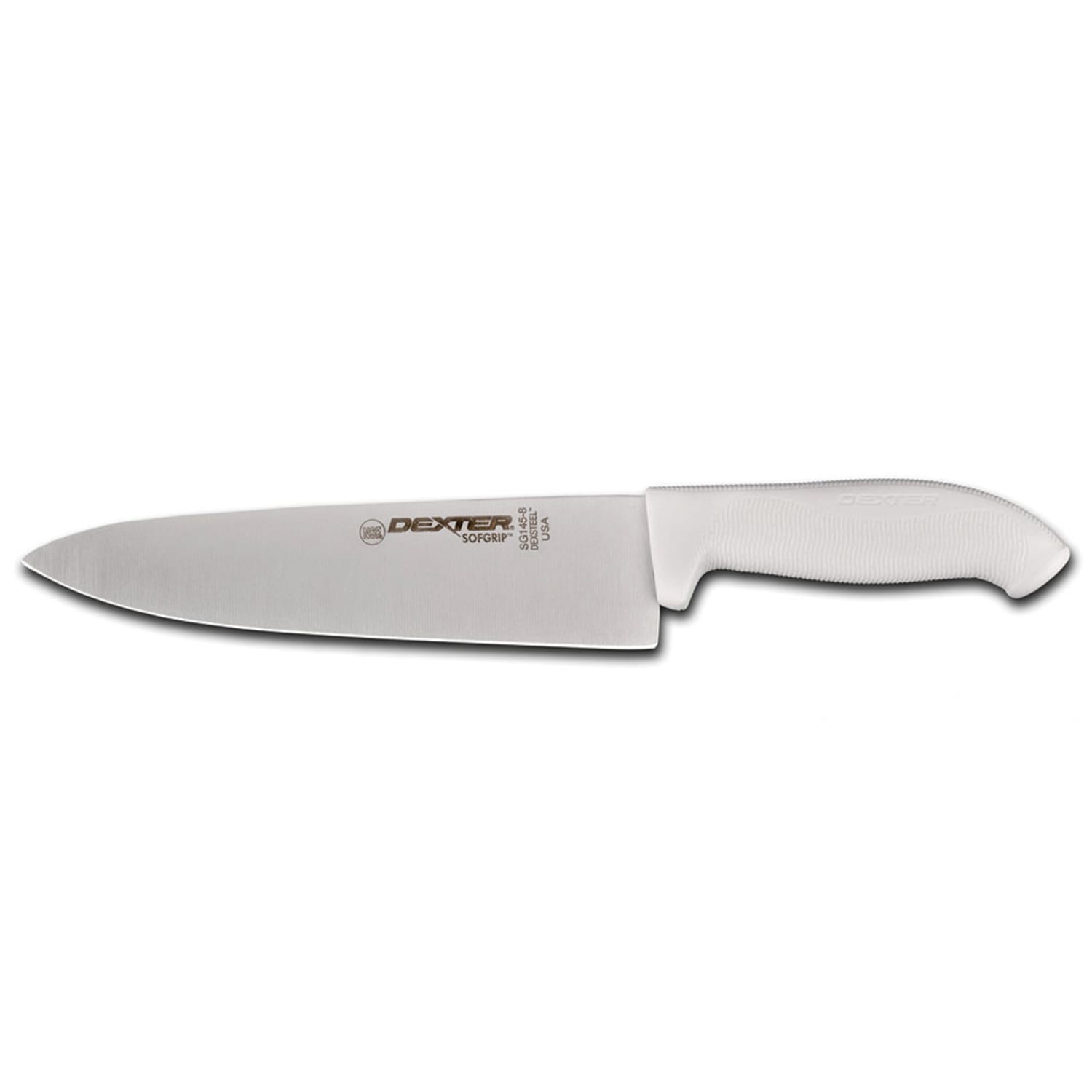 Dexter Russell SG145-8PCP 8 Chef's Knife w/ Soft White Rubber Handle, Carbon Steel, 8"" High-Carbon Steel Blade