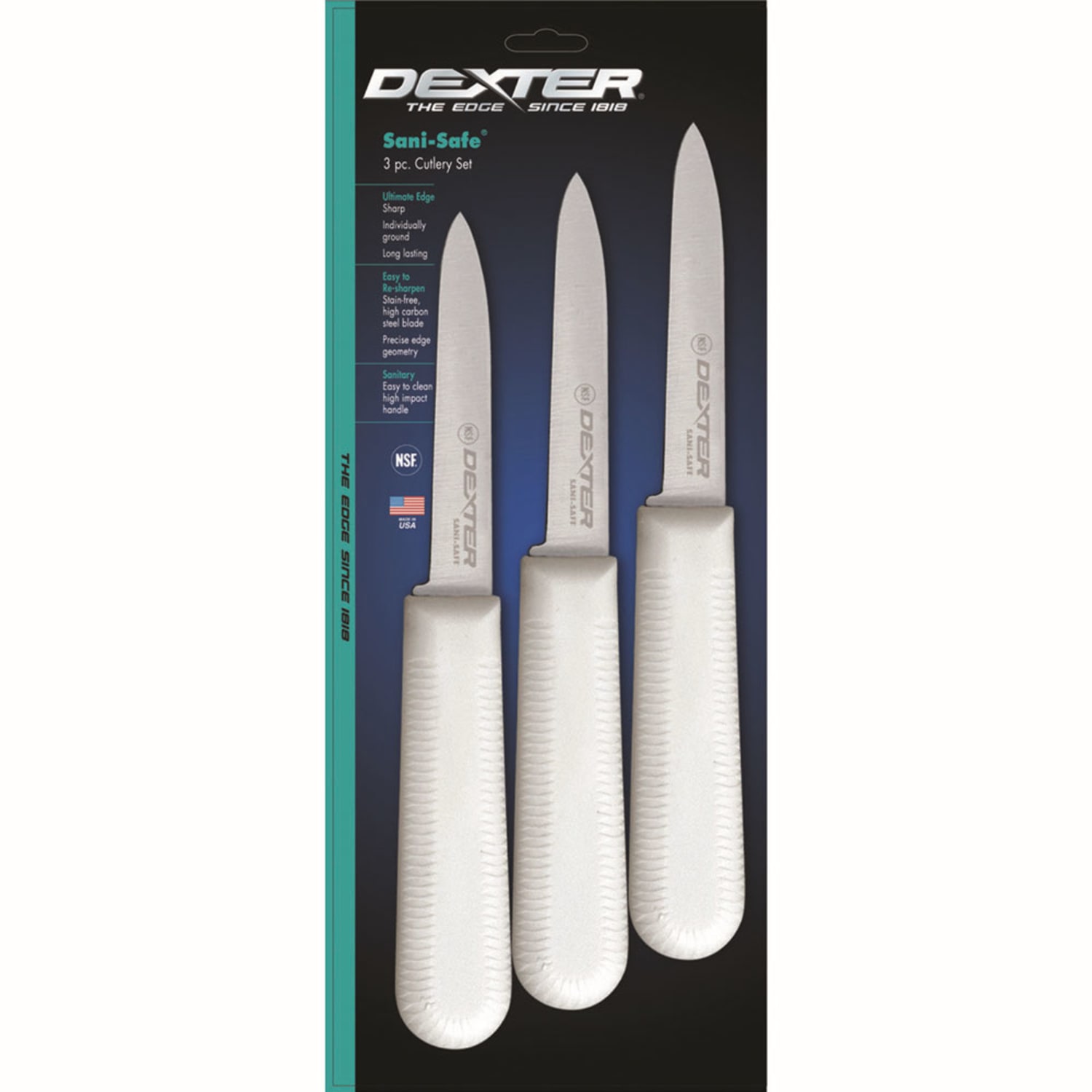 Dexter Russell S104-3PCP SANI-SAFE 3 1/4 Paring Knife Set w/ Polypropylene White Handle, High Carbon Stainless Steel