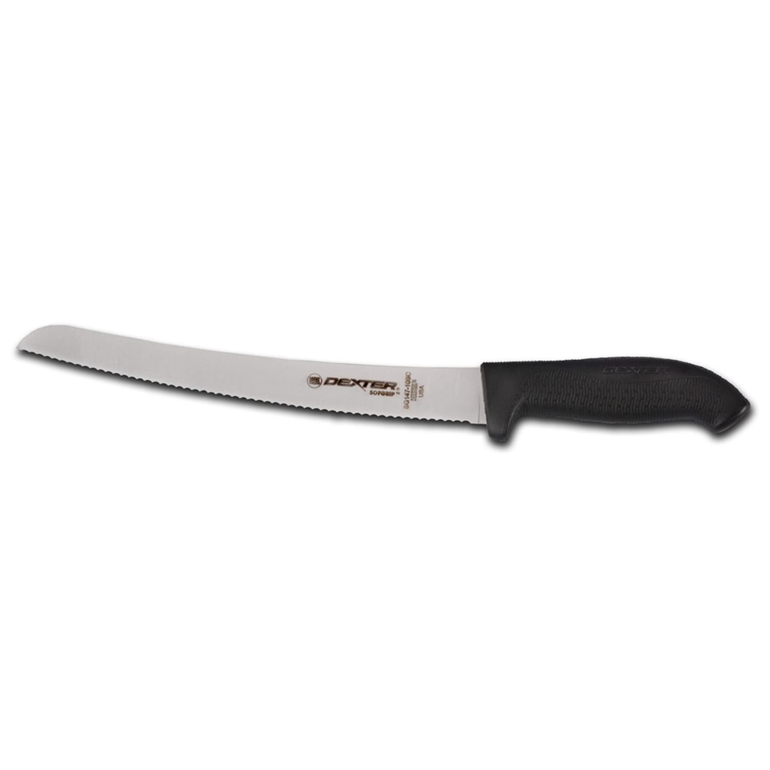 Dexter Russell SG147-10SCB-PCP 10 Bread Knife w/ Soft Black Rubber Handle, Carbon Steel, 10"" Curved Blade w/ Scalloped Edge
