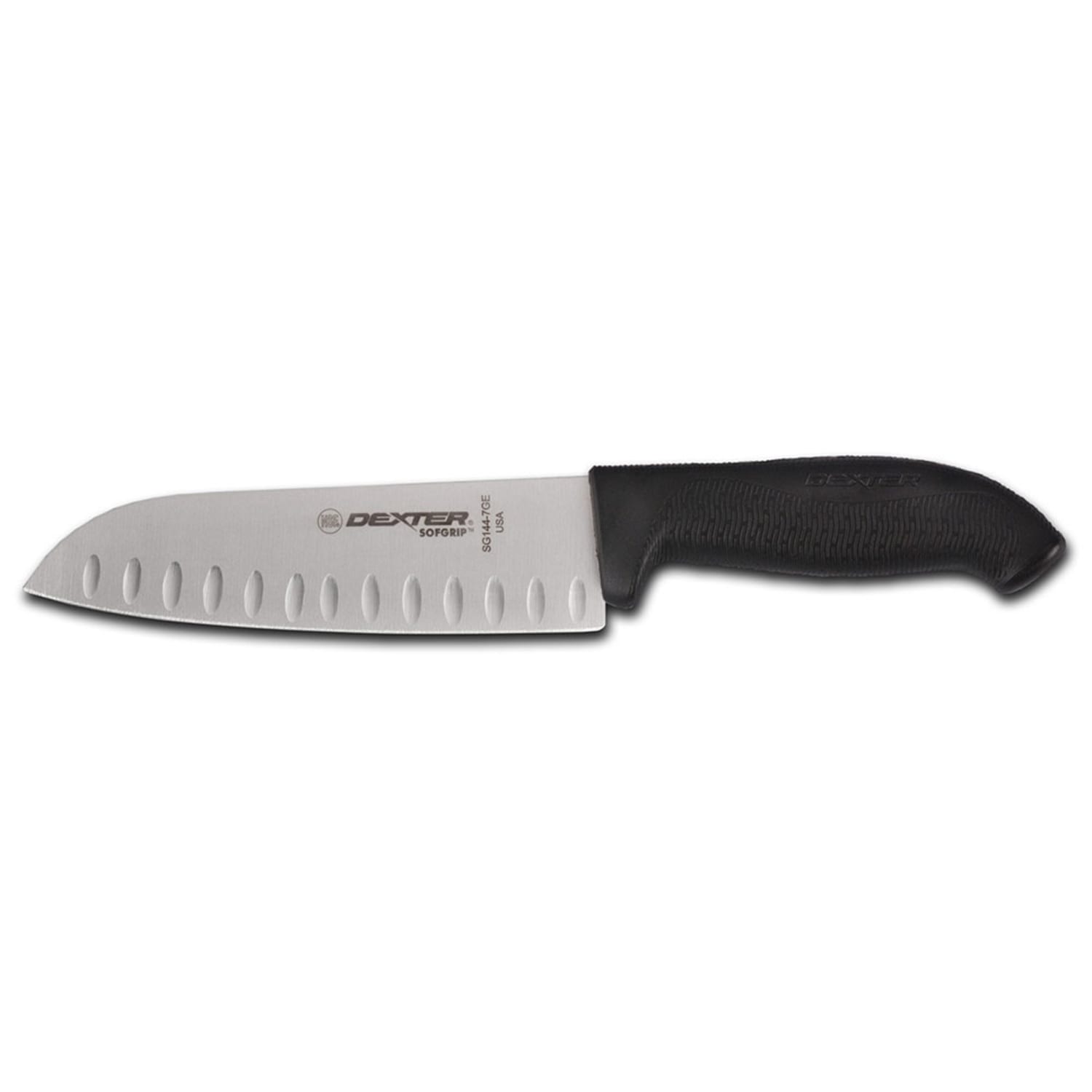 Dexter Russell SG144-7GEB-PCP 7 Santoku Knife w/ High Carbon Steel Blade & Black Rubber Handle, 7"" Blade w/ Duo Edge