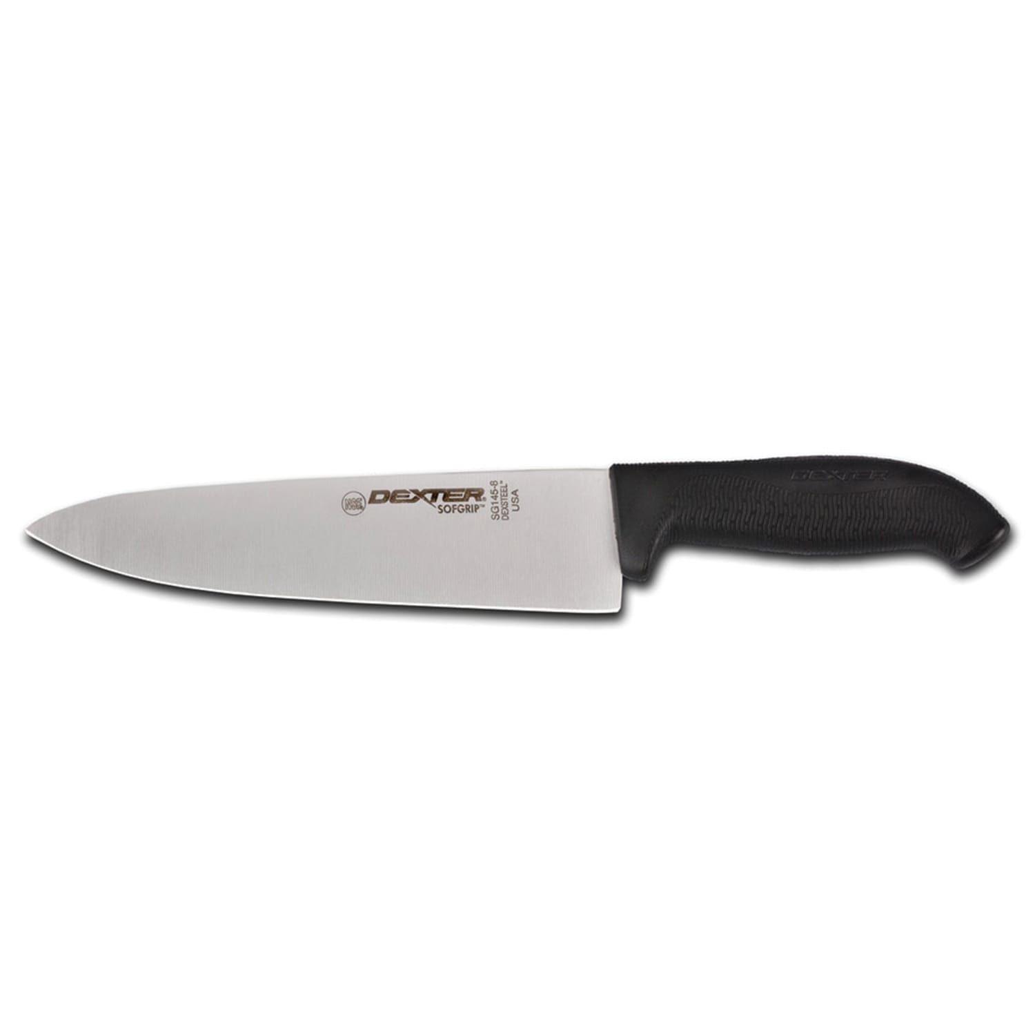 Dexter Russell SG145-8B-PCP 8 Chef's Knife w/ Soft Black Rubber Handle, Carbon Steel, 8"" High-Carbon Steel Blade