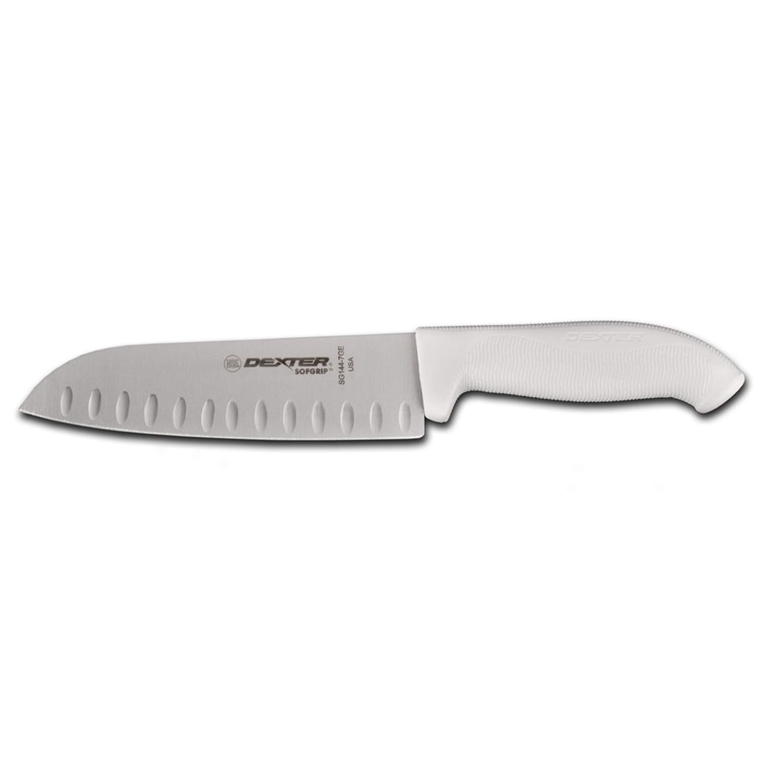Dexter Russell SG144-7GE-PCP 7 Santoku Knife w/ High Carbon Steel Blade & White Rubber Handle, 7"" Blade w/ Duo Edge