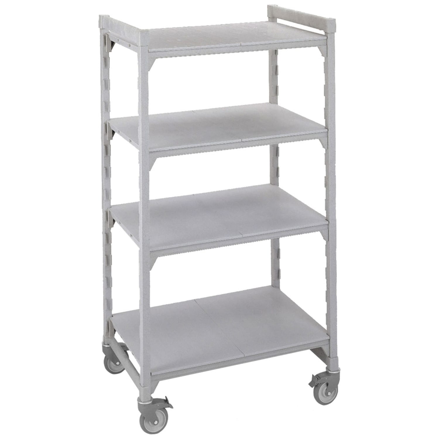Cambro CPHU243675S4480 36 NSF 4-Tier Heavy-Duty Plastic Shelving Unit - Camshelving Premium, Mobile, 24W, 75H, 4 Solid Shelves, 36"" x 24"" x 75"", Gray