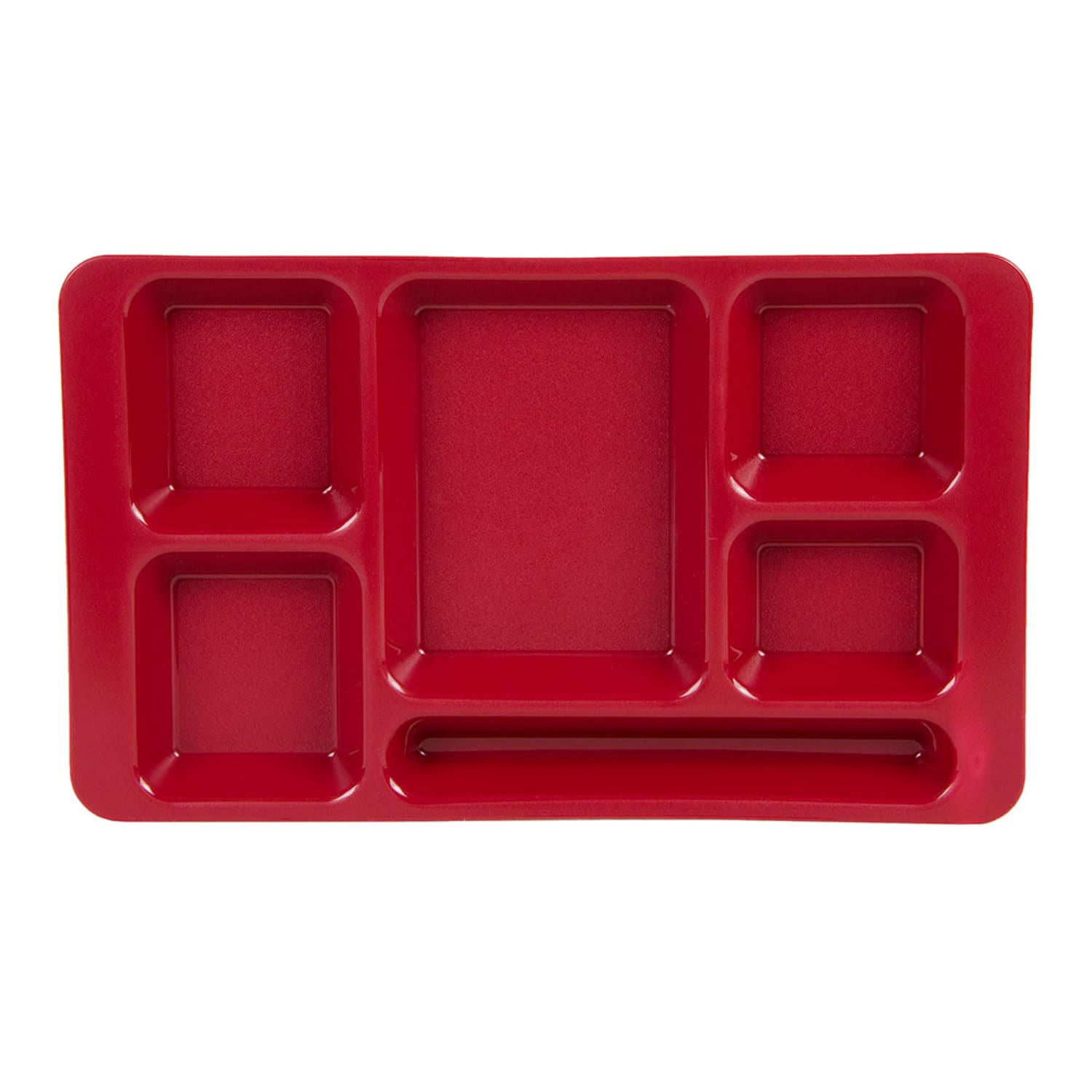 Cambro 1596CP416 Plastic Rectangular Tray w/ 6 Compartments, 9 x 15, Cranberry, Red, Case of 24