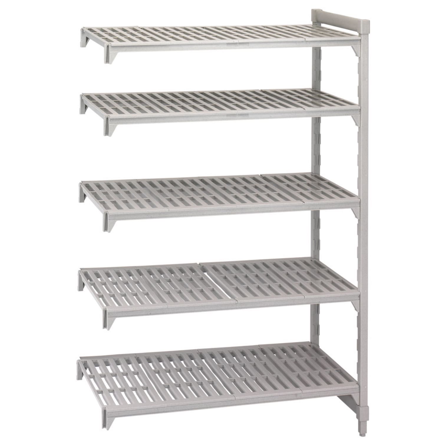 Cambro CPA183664V5480 36 NSF 5-Tier Heavy-Duty Plastic Shelving Unit - Camshelving Premium, 18W, 64H, 5 Vented Shelves, 36"" x 18"" x 64"", Gray
