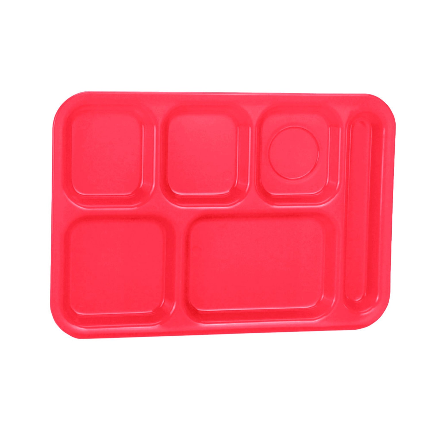 Vollrath 2015-02 Plastic Rectangular Tray w/ 6 Compartments, 14 3/4 x 9 7/8, Red, Pack of 24
