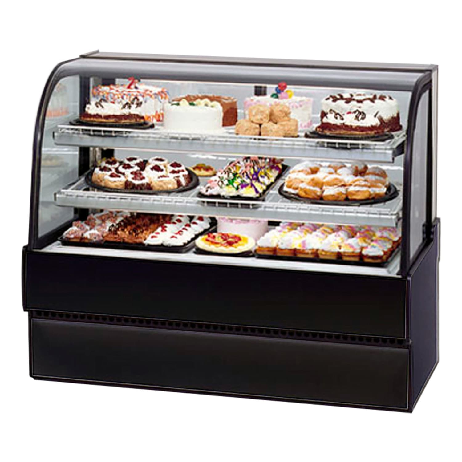 Federal CGR3642 36 Full Service Bakery Case w/ Curved Glass - 3 Levels, 120v, 2 Shelves, Black