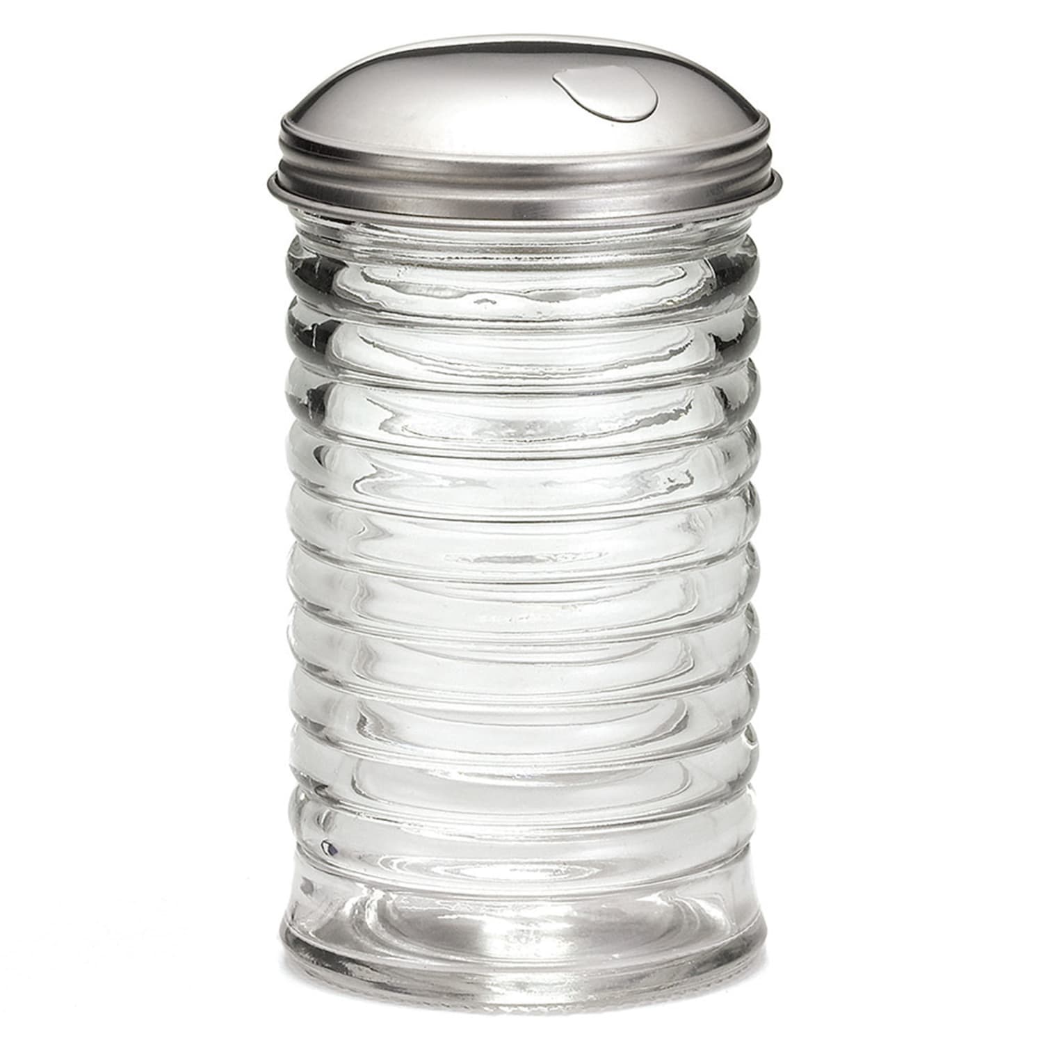 Tablecraft BH857 12 oz Glass Sugar Pourer w/ Side Flap Stainless Steel Top, 12-oz. Capacity