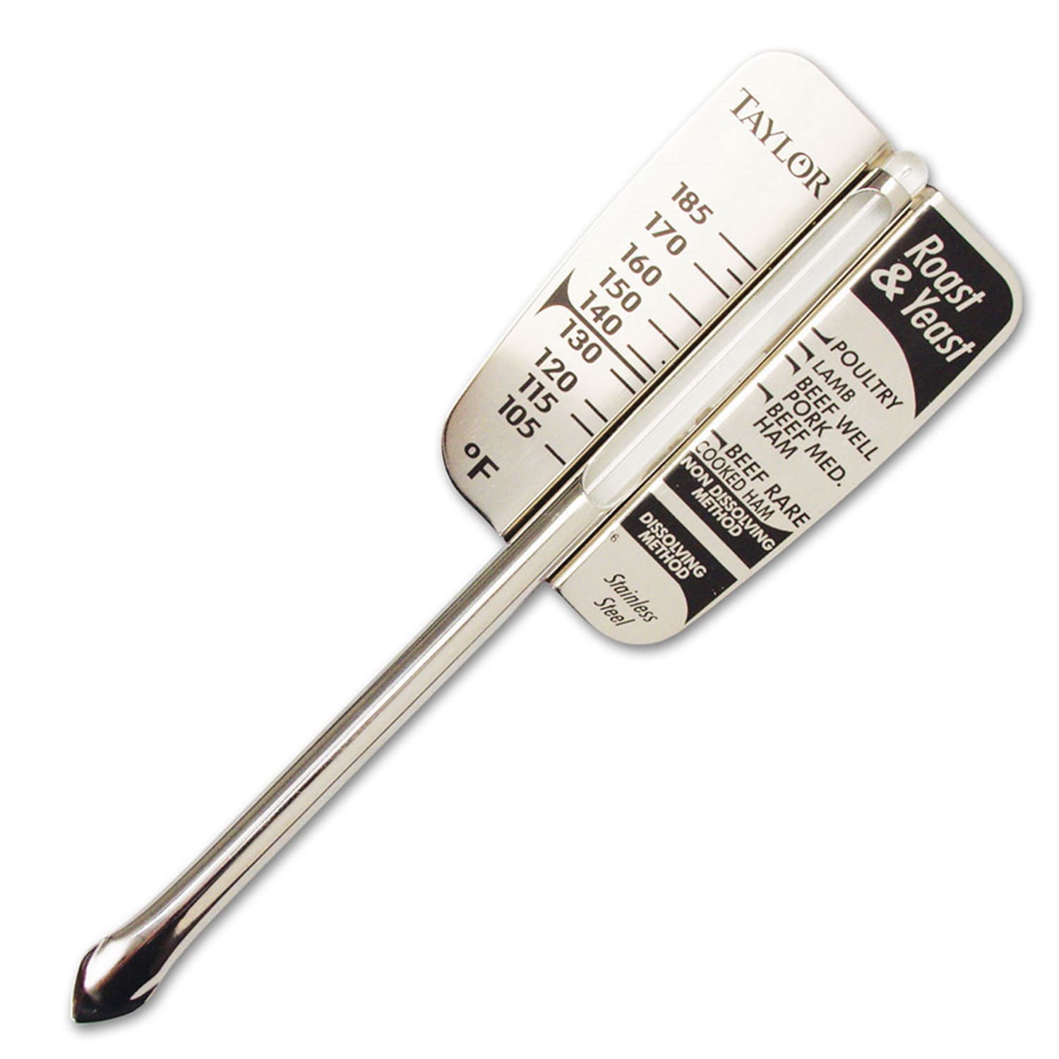 Taylor 5937N Tube Type Meat Thermometer w/ 6 1/2 Stem, 105 to 185 Degrees F, Stainless Steel
