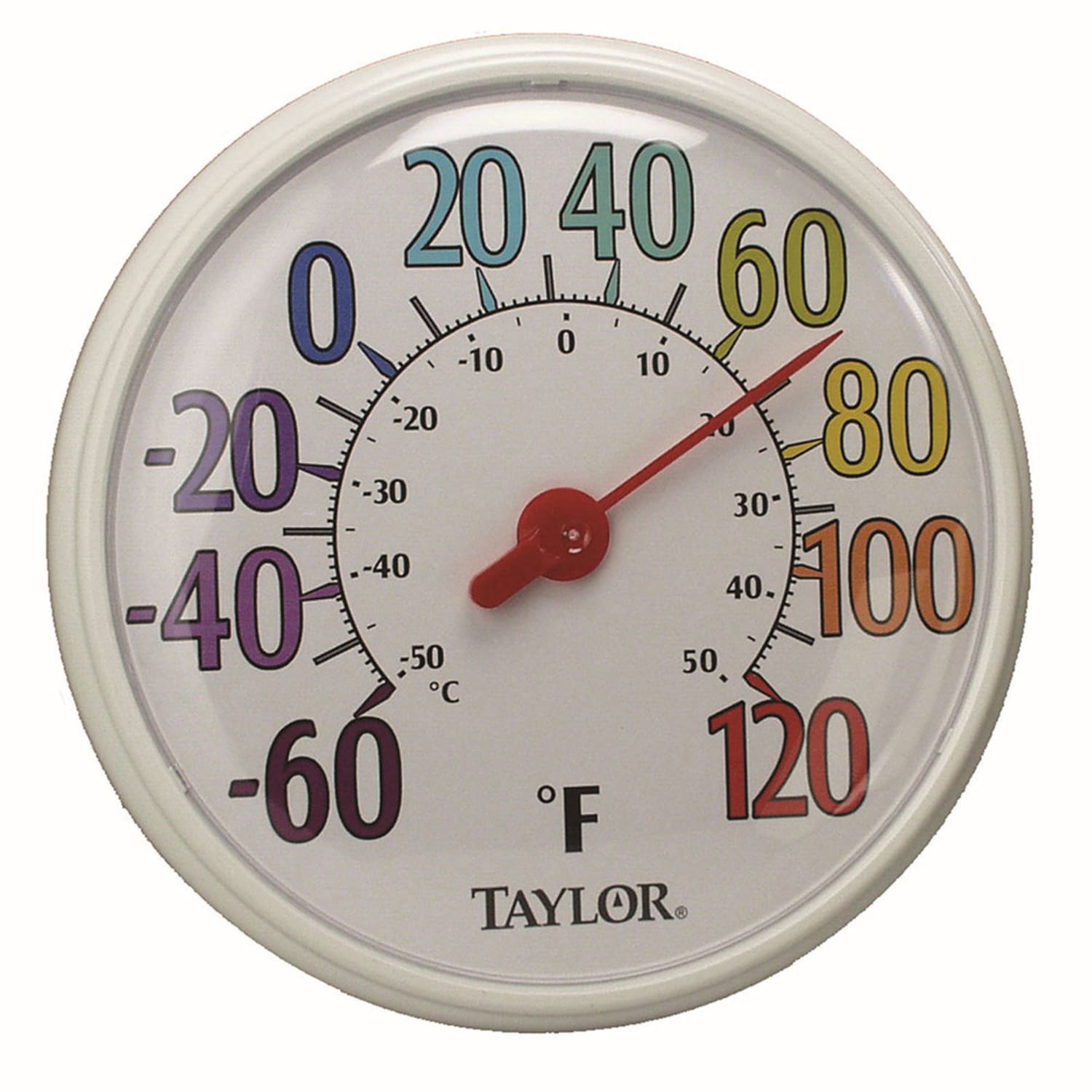 Taylor 6714 Indoor Outdoor Dial Thermometer, -60 to 120 Degree Range, White
