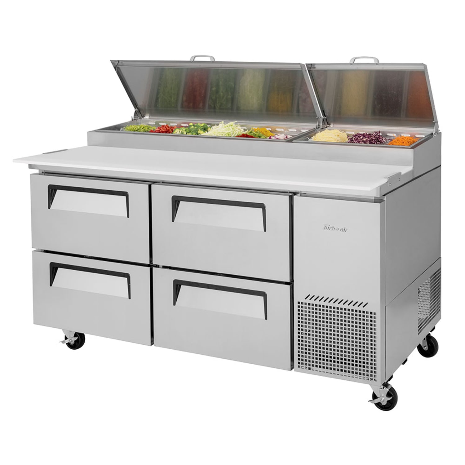 Turbo Air TPR-67SD-D4-N 67 Super Deluxe Pizza Prep Table w/ Refrigerated Base, 115v, Stainless Steel