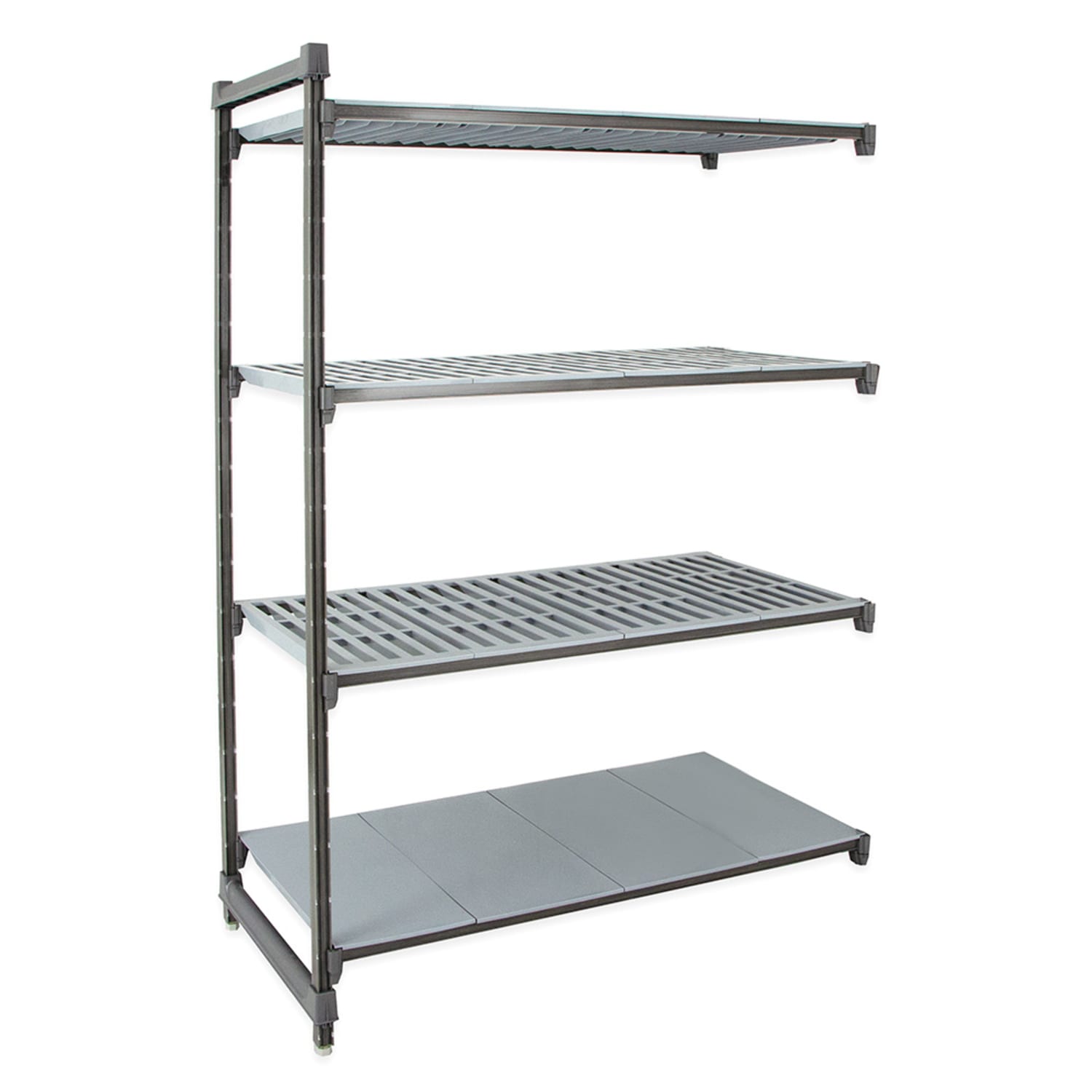 Cambro CBA183064VS4580 30 NSF 4-Tier Heavy-Duty Plastic Shelving Unit - Camshelving Basics Plus, 18W, 64H, 4 Tiers, 30"" x 18"" x 64"", Gray