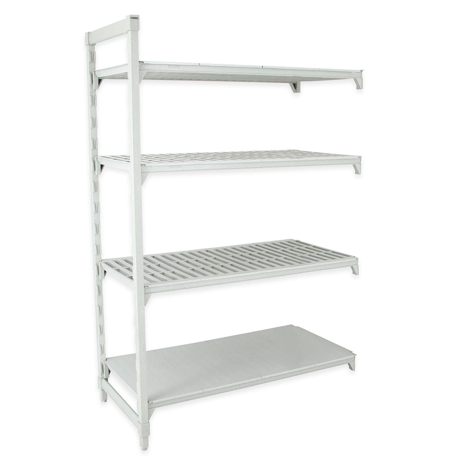 Cambro CPA243072VS4480 30 NSF 4-Tier Heavy-Duty Plastic Shelving Unit - Camshelving Premium, 24W, 72H, 4 Vented/Solid Tiers, 30"" x 24"" x 72"", Gray