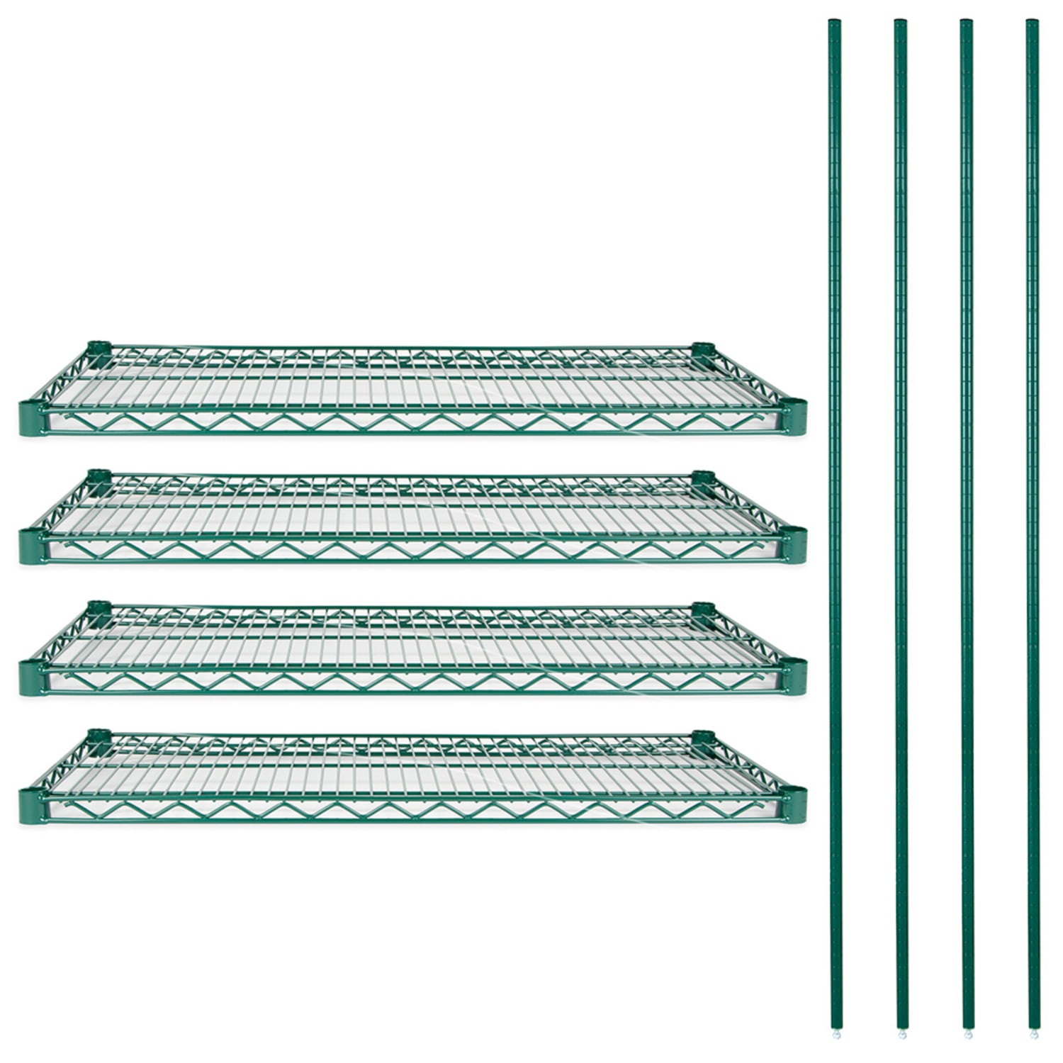 StoreIt SI-CP-1848-GE 48 4-Tier Heavy-Duty Epoxy Coated Wire Shelving Unit - 18W, 74H, Green