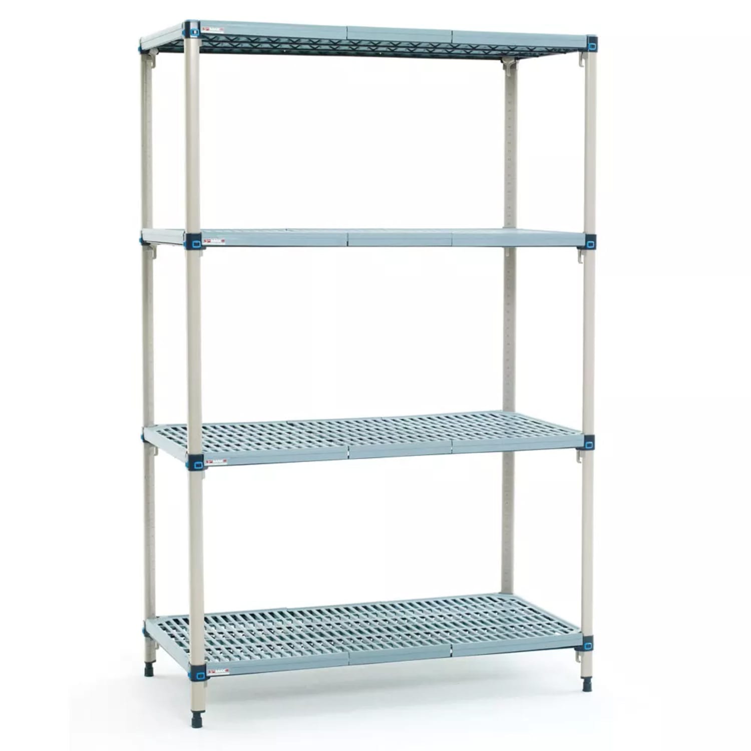 Metro Q566G3 60 NSF 4-Tier Heavy-Duty Plastic Shelving Unit - MetroMax Q, 24W, 63H, Louvered, 60"" x 24"" x 63"", Blue