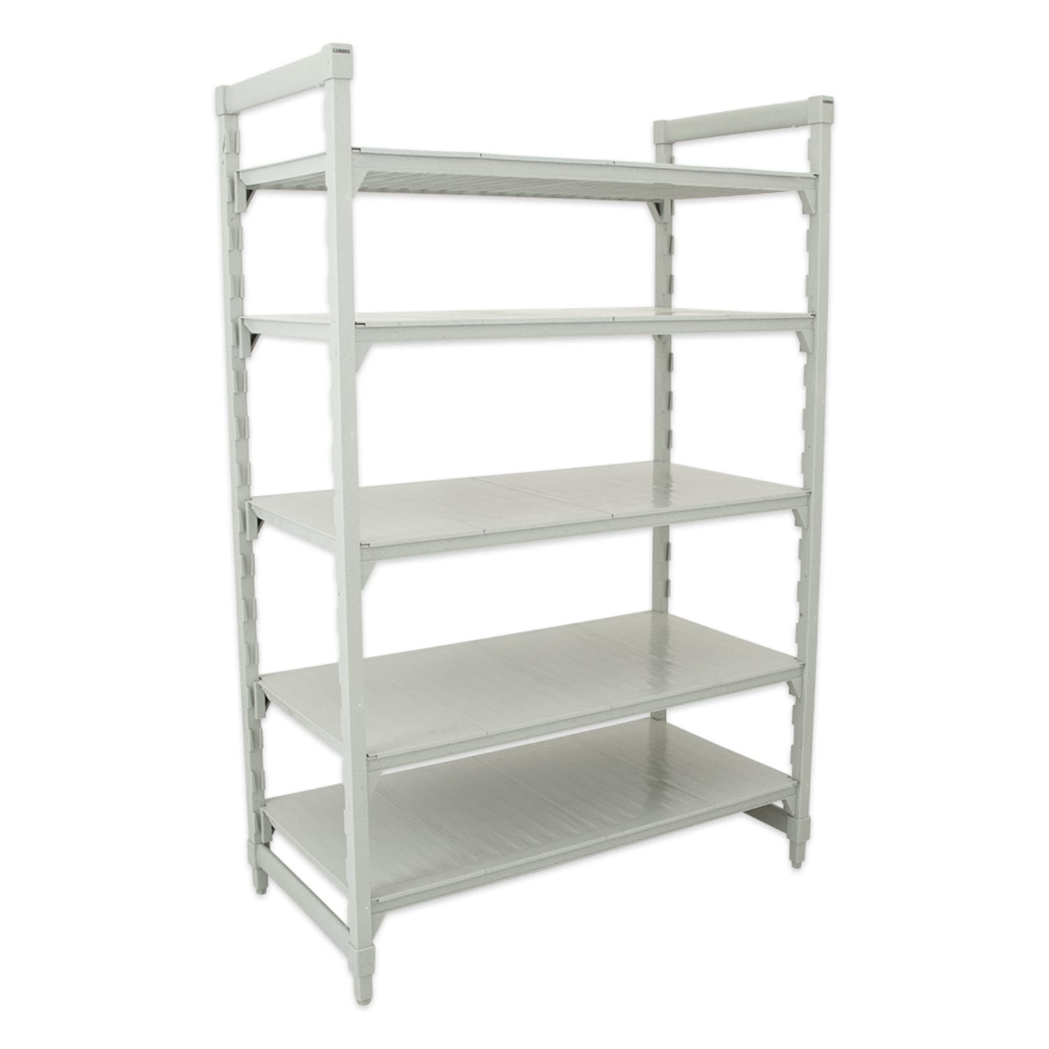 Cambro CPU184884S5PKG 48 NSF 5-Tier Heavy-Duty Plastic Shelving Unit - Camshelving Premium, 18W, 84H, 48"" L x 18"" W x 84"" H, Gray