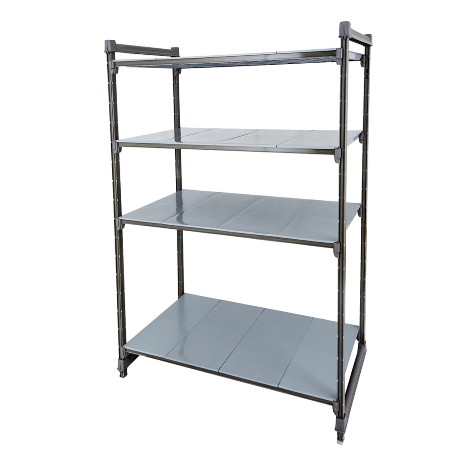 Cambro CBU213072S4580 30 NSF 4-Tier Heavy-Duty Plastic Shelving Unit - Camshelving Basics Plus, 21W, 72H, 4 Solid Tiers, 30"" x 21"" x 72"", Gray