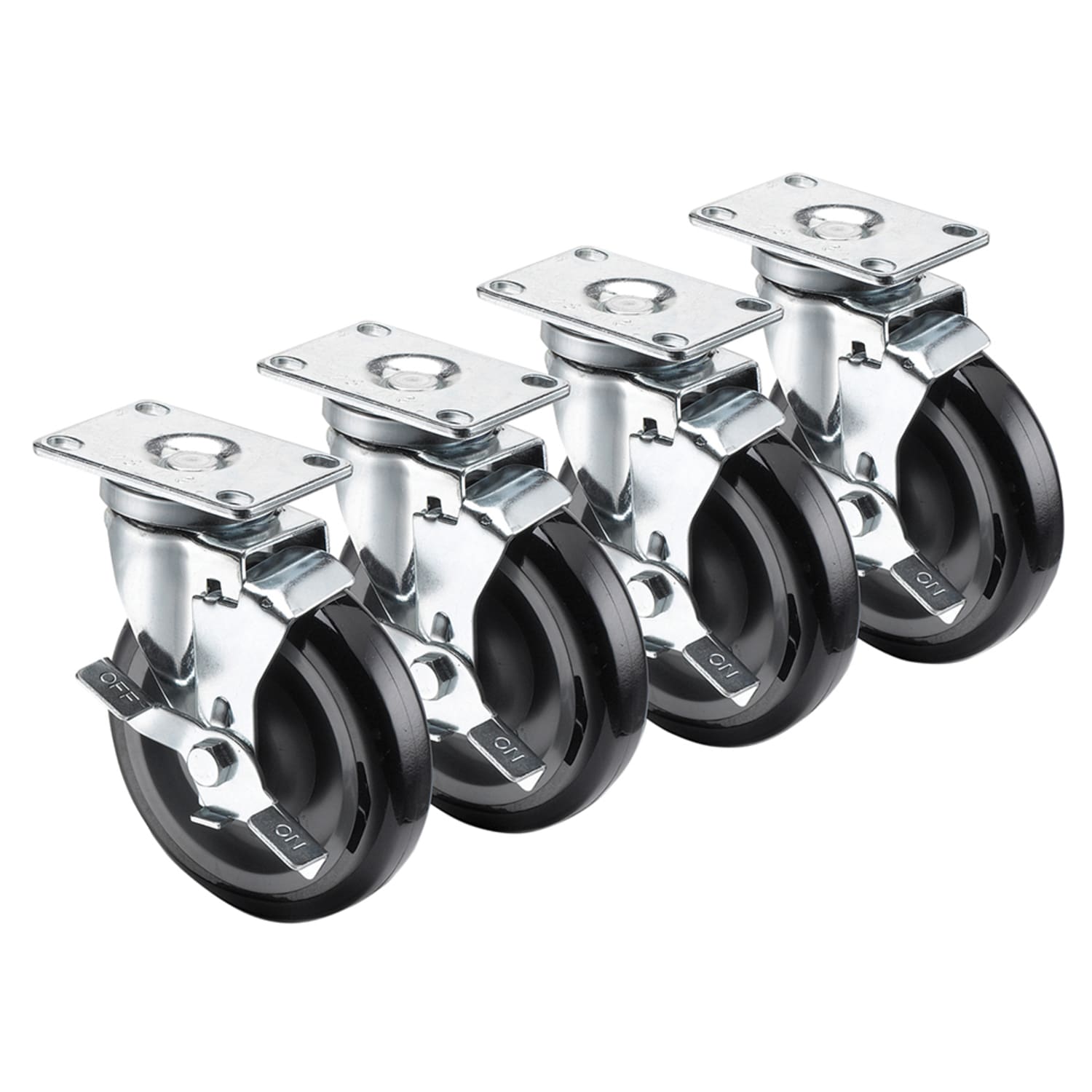 Krowne 28-113S 4 Piece Universal Plate Caster Set w/ 5 Wheel, 2 3/8 x 3 5/8