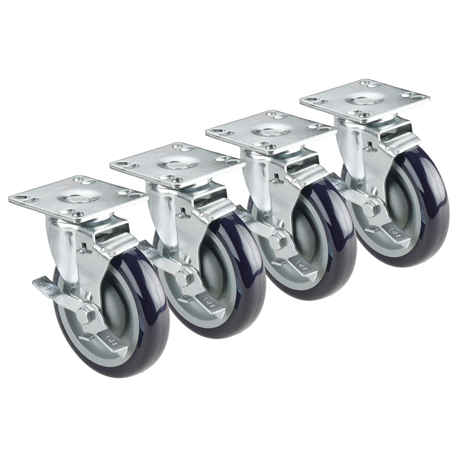 Krowne 28-120S Heavy Duty Universal Plate Caster, 4 x 4, Swivel w/ Brake, 500-lb. Capacity/Caster