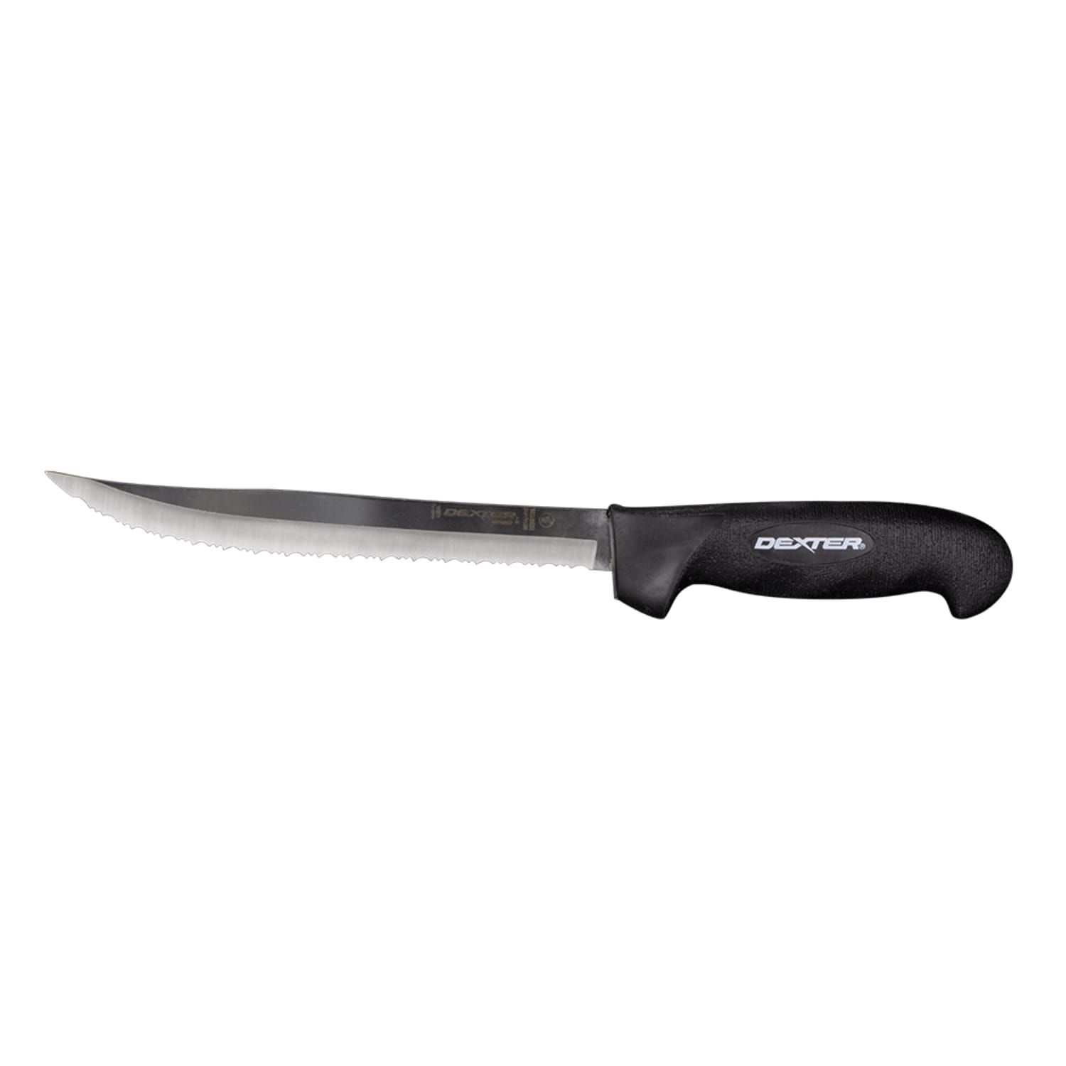 Dexter Russell SG142-8TEB-PCP 8 Slicer w/ Soft Black Rubber Handle, Carbon Steel, 8"" Blade w/ Serrated Edge