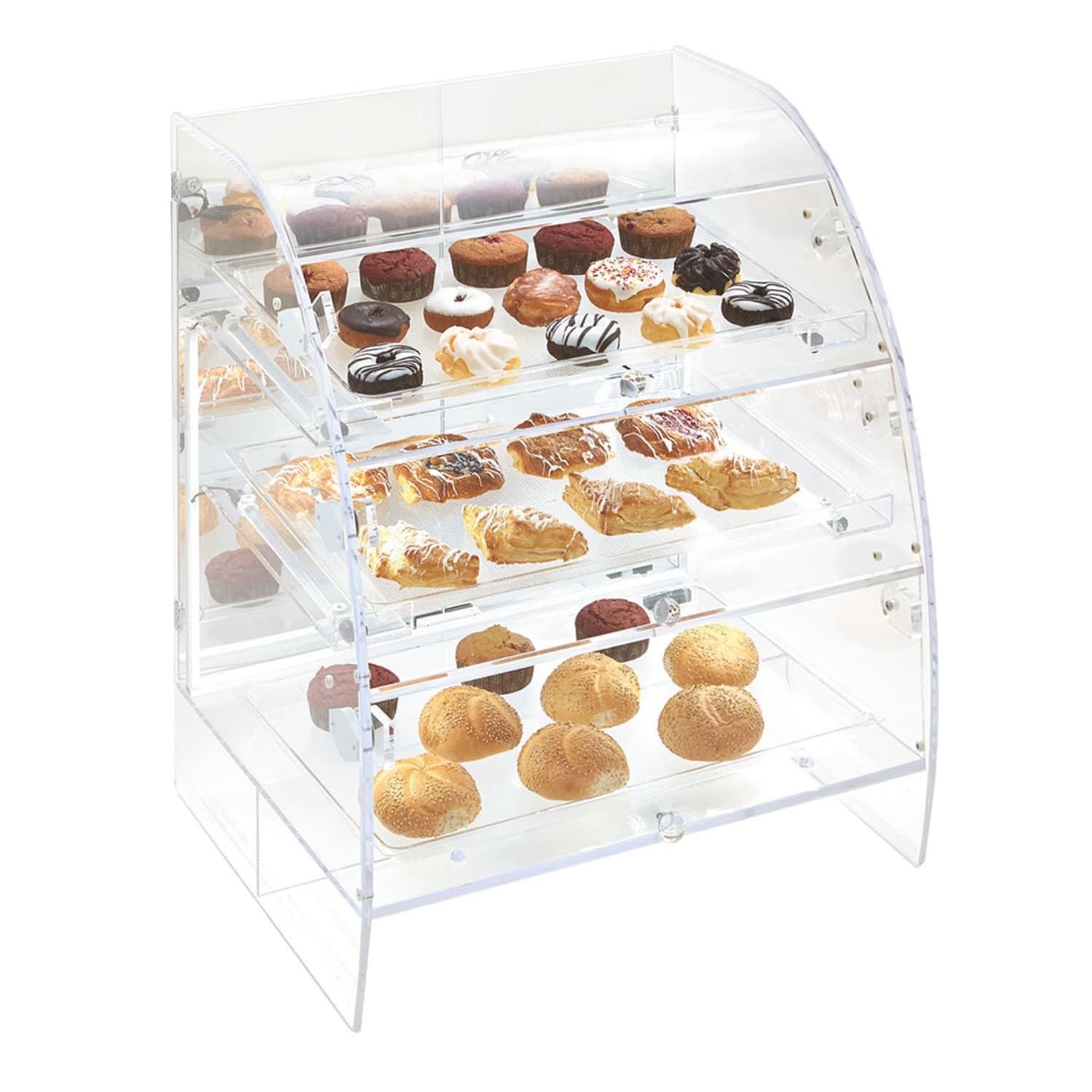 Vollrath XLBC3P-1826-13 3 Tier Dual-Service Pastry Display Case - Acrylic, Clear, Front & Rear Doors, LED Lights