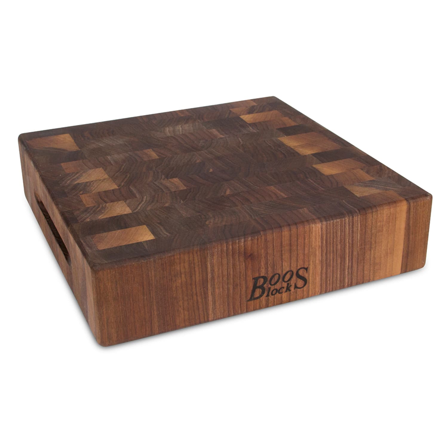 John Boos WAL-CCB121203 Chopping Block w/ Grips, 12x12x3, Walnut, Reversible, Black