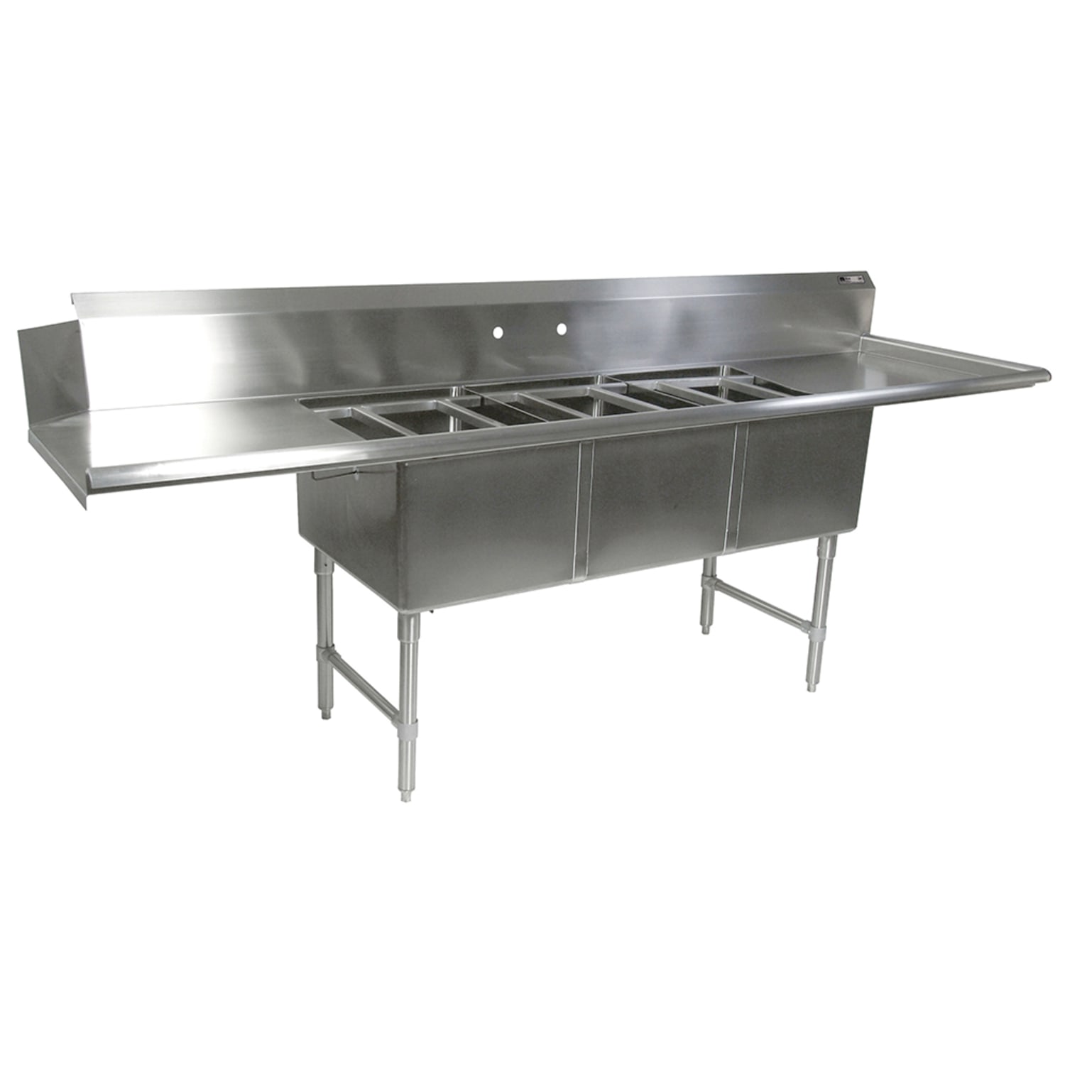 John Boos DT3B18244-2D24R-X 103 5/8 Straight Dishtable w/ 3 Sinks - Left to Right, 24 Drainboards, 18 x 24 x 14 Sink Bowls, Stainless Steel