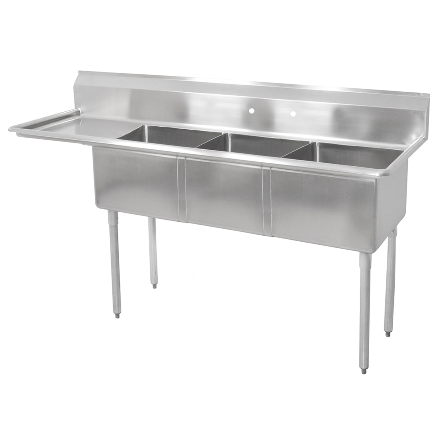 John Boos E3S8-1824-14L24 80 3 Compartment Sink w/ 18L x 24W Bowl, 14 Deep, (1) 24"" Left Drainboard, Stainless Steel