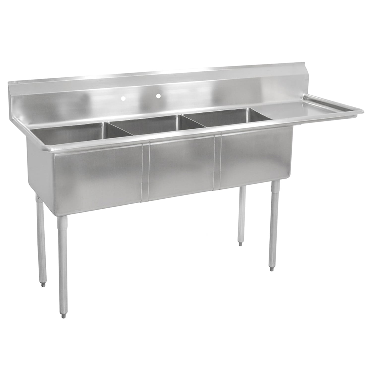 John Boos E3S8-1824-14R24 80 3 Compartment Sink w/ 18L x 24W Bowl, 14 Deep, (1) 24"" Right Drainboard, Stainless Steel