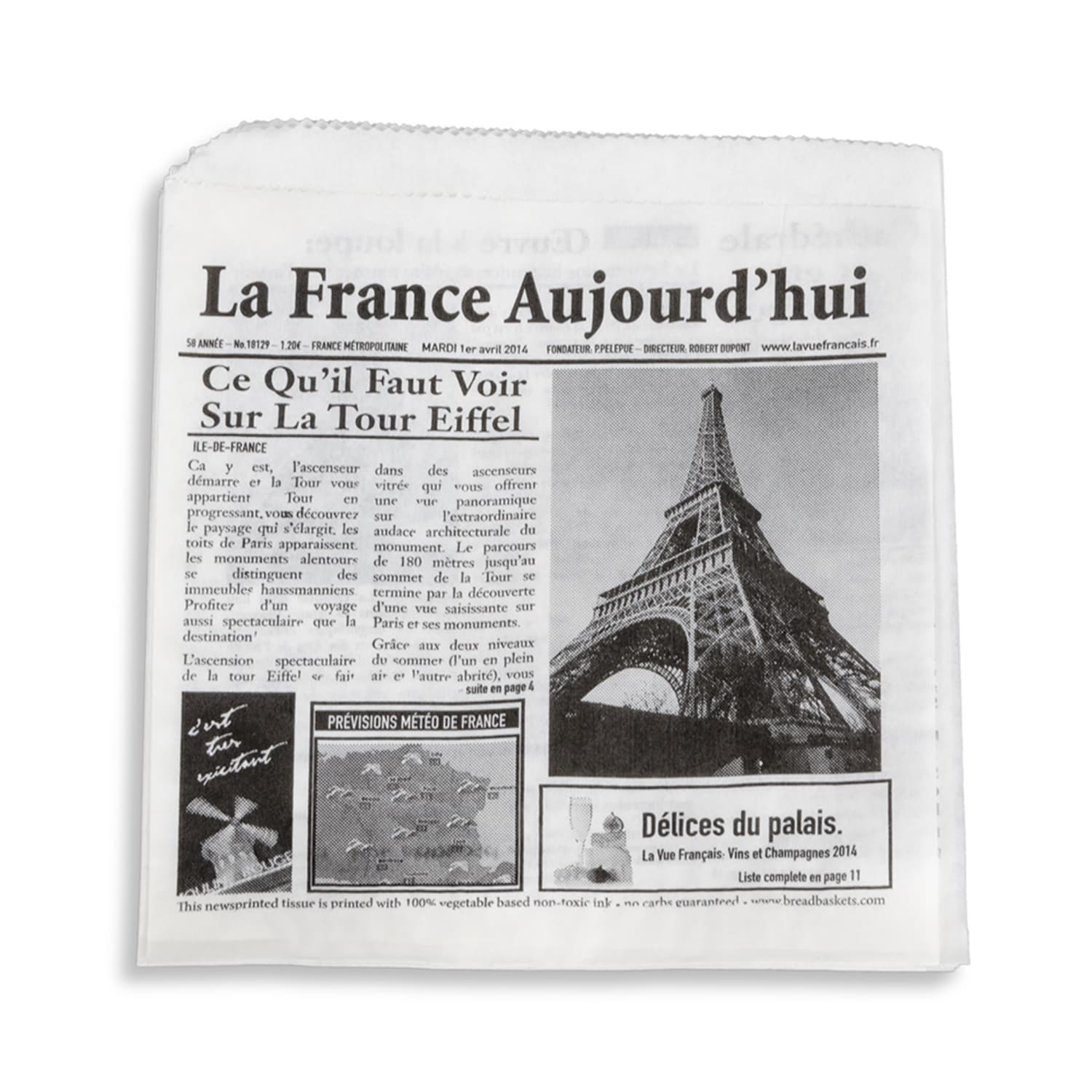 GET 4-T1050 5 1/2 Square Basket Liner Paper Bags - French Newsprint, White, Double-Open, Food-Safe Paper, Case of 2000