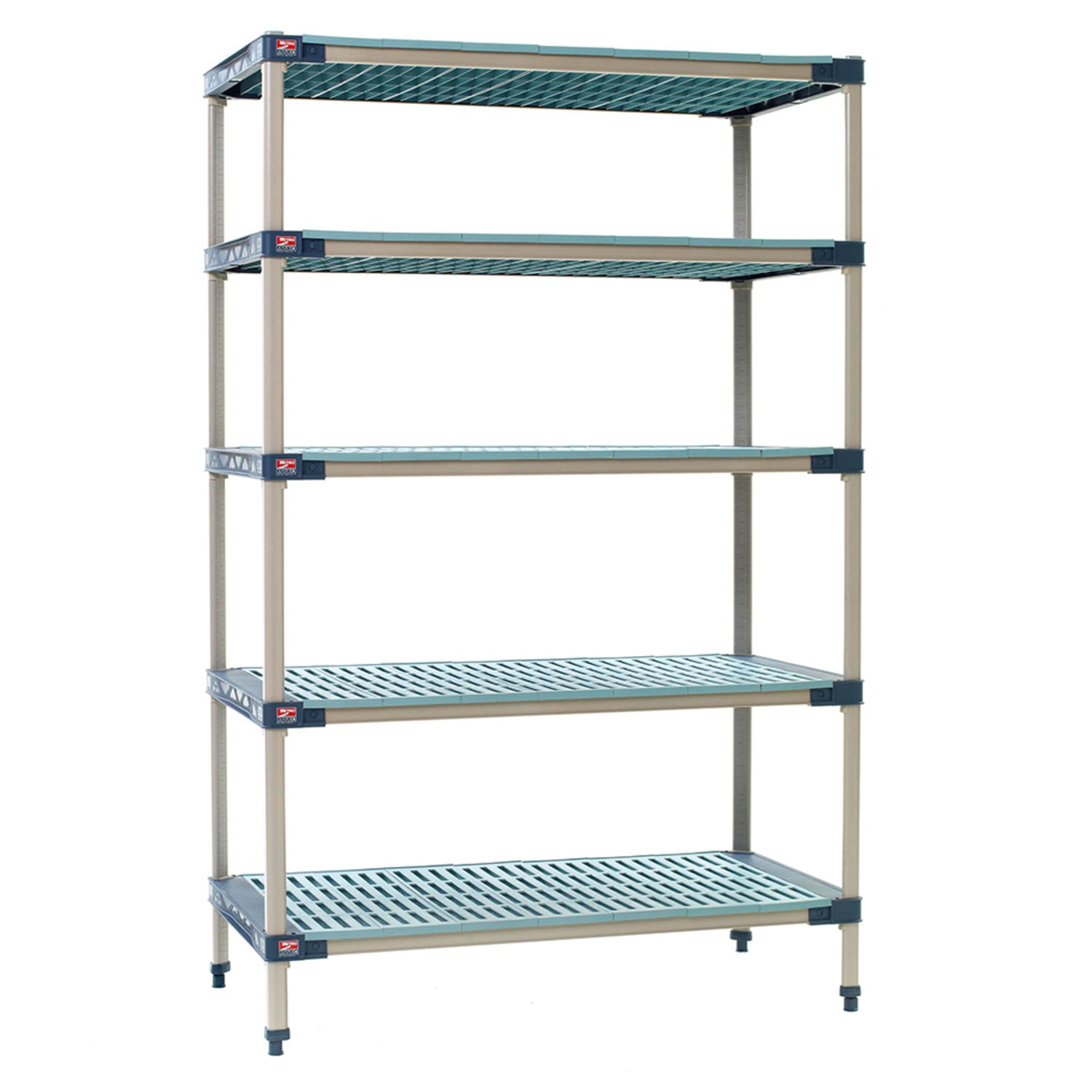 Metro 5X557G4 48 NSF 5-Tier Heavy-Duty Plastic Shelving Unit - MetroMax 4, 24W, 74H, 5 Shelves, Microban Antimicrobial, Blue
