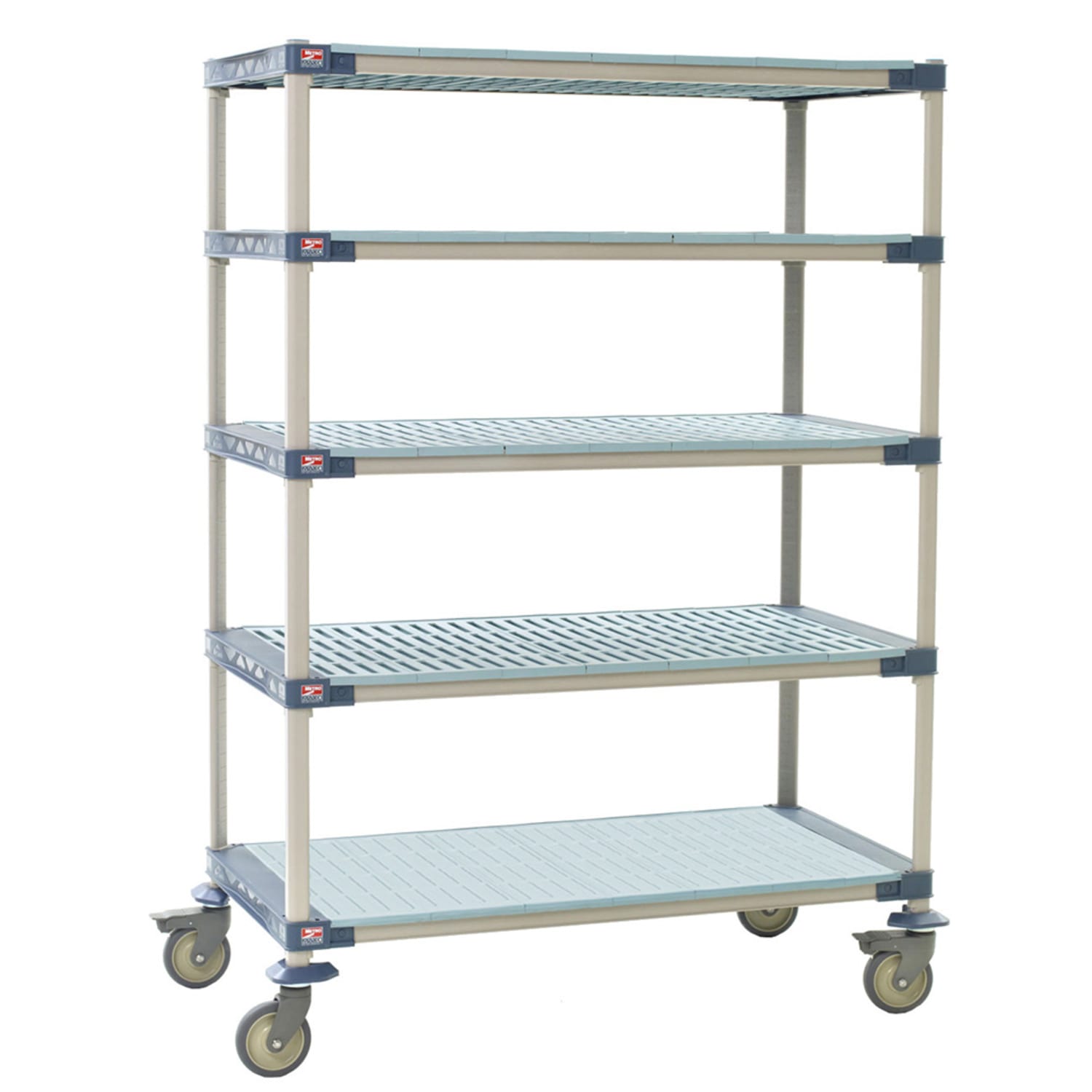 Metro 5X357PG4 48 NSF 5-Tier Heavy-Duty Plastic Shelving Unit - MetroMax 4, Mobile, 18W, 80H, Blue
