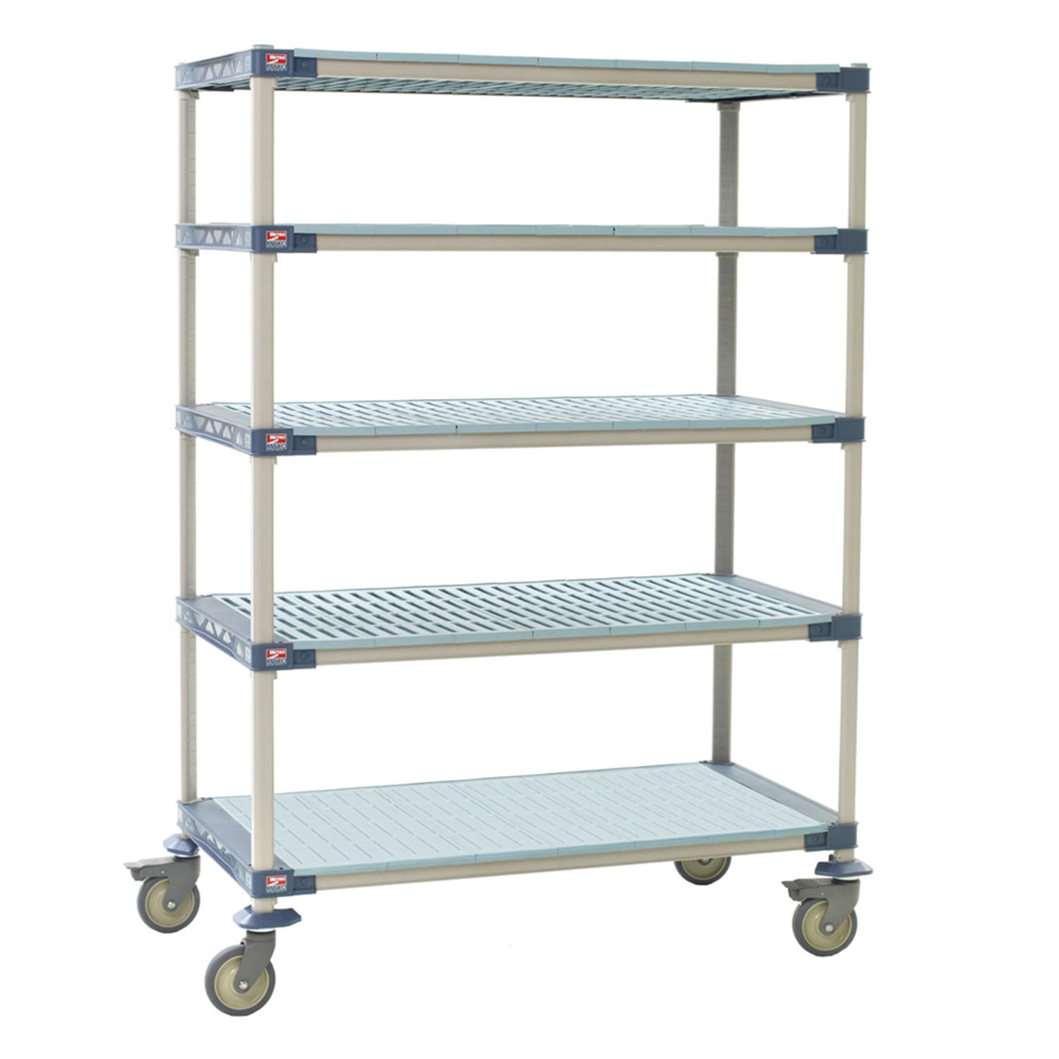 Metro 5X537PG4 36 NSF 5-Tier Heavy-Duty Plastic Shelving Unit - MetroMax 4, Mobile, 24W, 80H, 5 Tiers, Solid Bottom Shelf, Blue