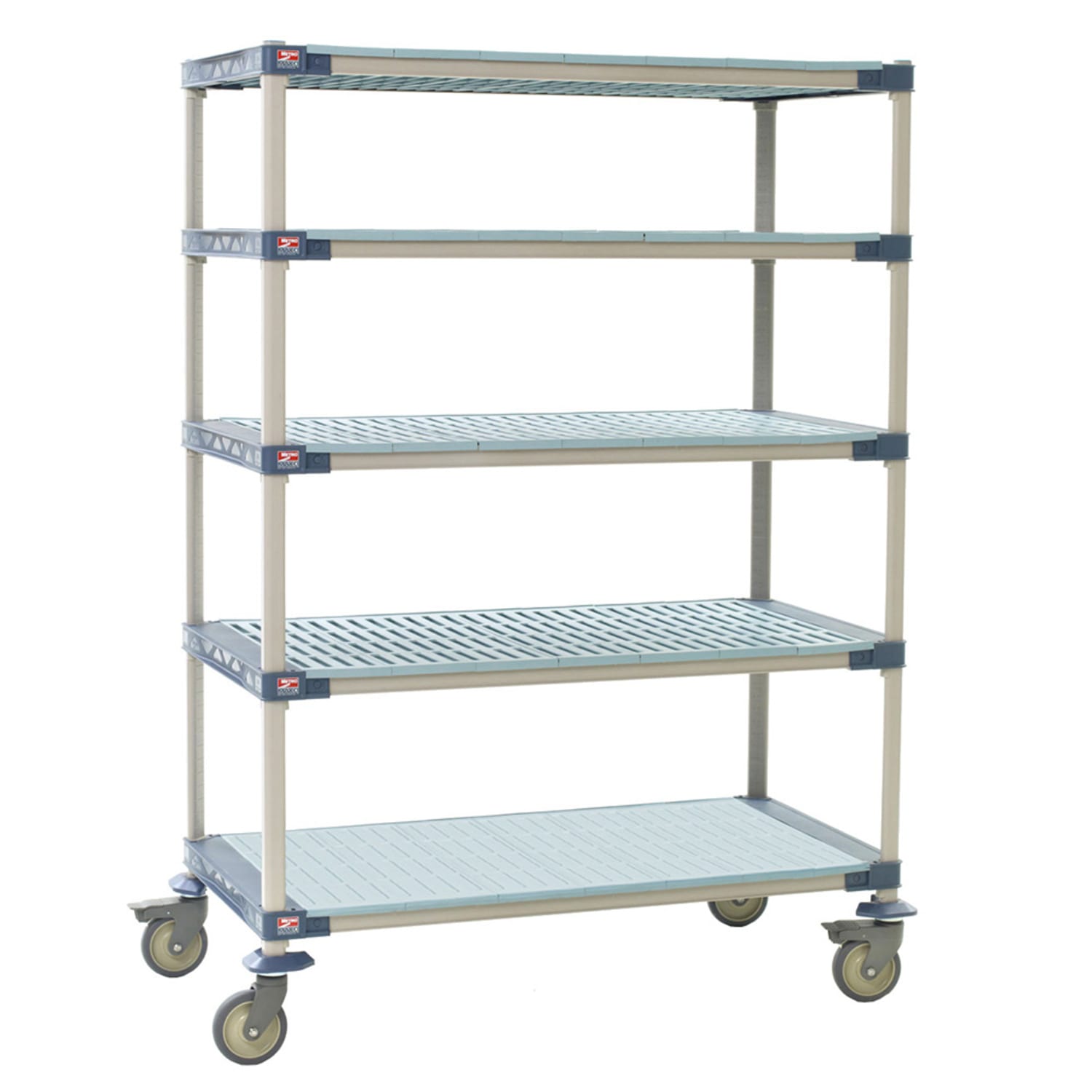 Metro 5X557PG4 48 NSF 5-Tier Heavy-Duty Plastic Shelving Unit - MetroMax 4, Mobile, 24W, 80H, Polymer Shelves, 5 Tiers, Blue