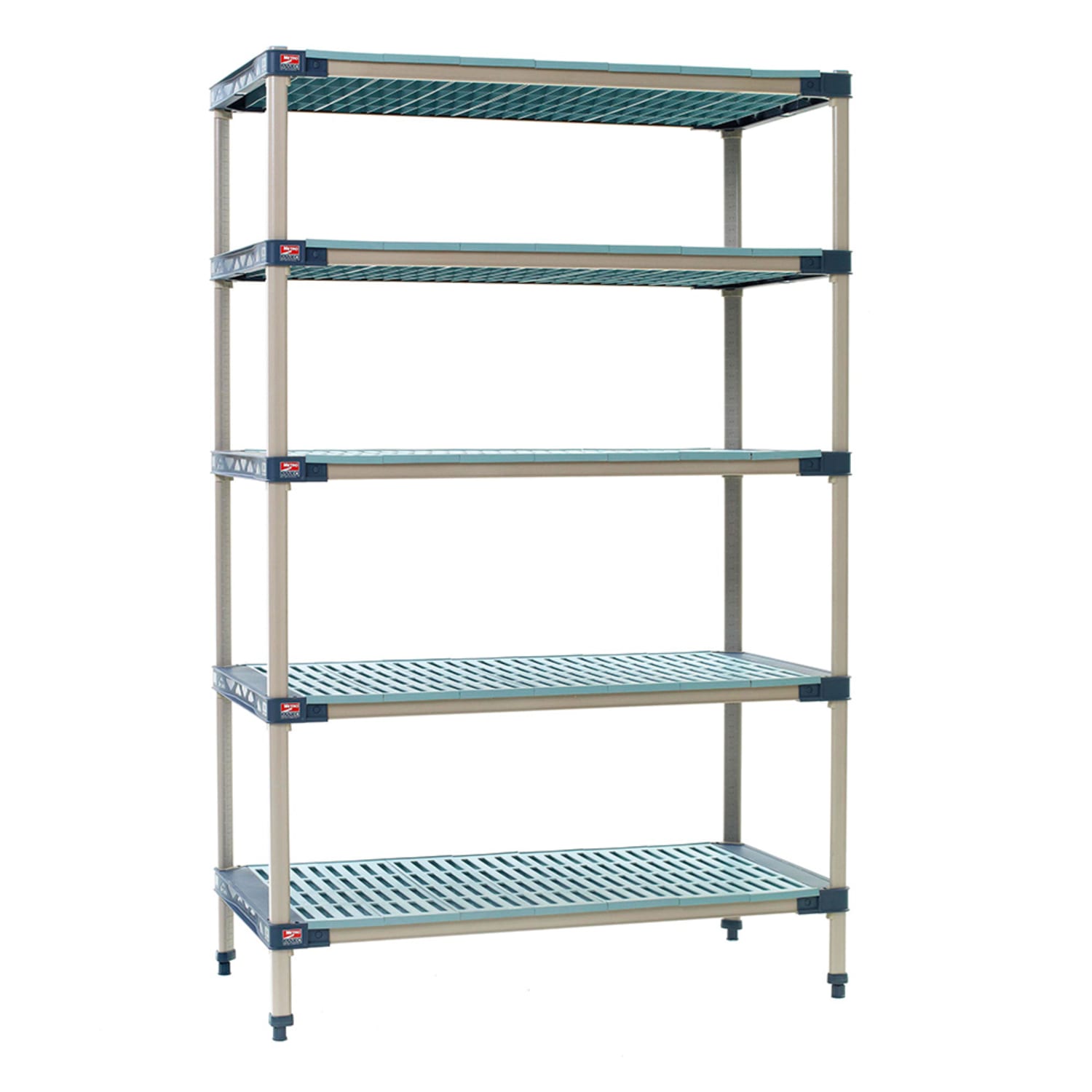 Metro 5X567G4 60 NSF 5-Tier Heavy-Duty Plastic Shelving Unit - MetroMax 4, 24W, 74H, 5 Shelves, Microban Antimicrobial, Blue