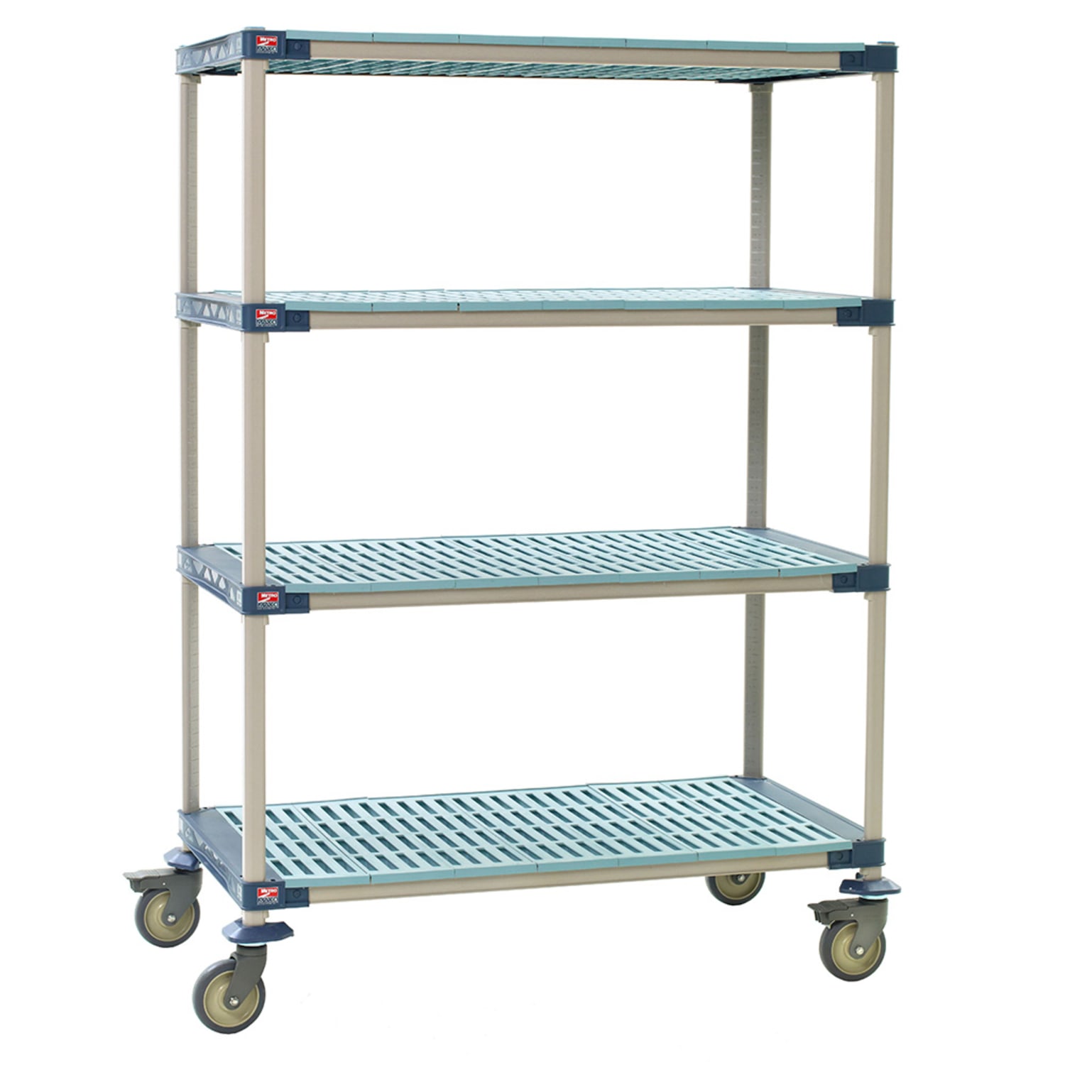 Metro X336PG4 36 NSF 4-Tier Heavy-Duty Plastic Shelving Unit - MetroMax 4, Mobile, 18W, 68H, 750 lb. Capacity, 36"" x 18"" x 68"", Blue