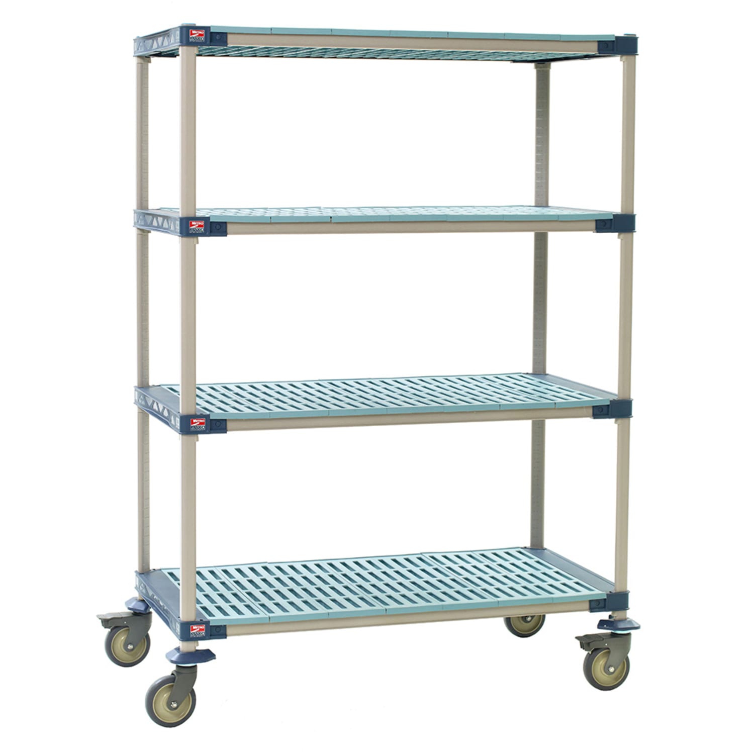 Metro X366PG4 60 NSF 4-Tier Heavy-Duty Plastic Shelving Unit - MetroMax 4, Mobile, 18W, 68H, 750 lb. Capacity, 60"" x 18"" x 68"", Blue