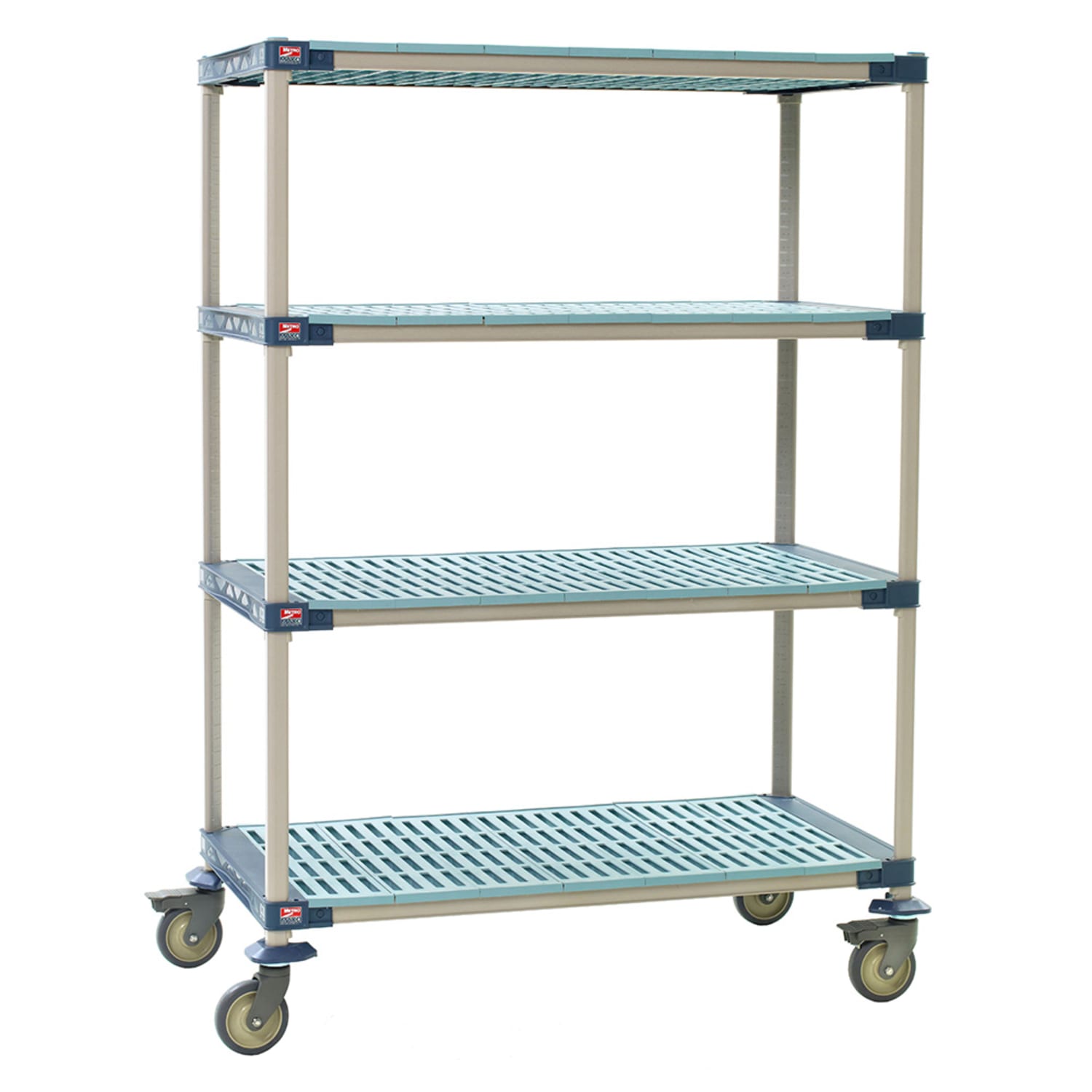 Metro X556PG4 48 NSF 4-Tier Heavy-Duty Plastic Shelving Unit - MetroMax 4, Mobile, 24W, 68H, 48"" x 24"" x 68"", Polymer Grid Shelves, Blue