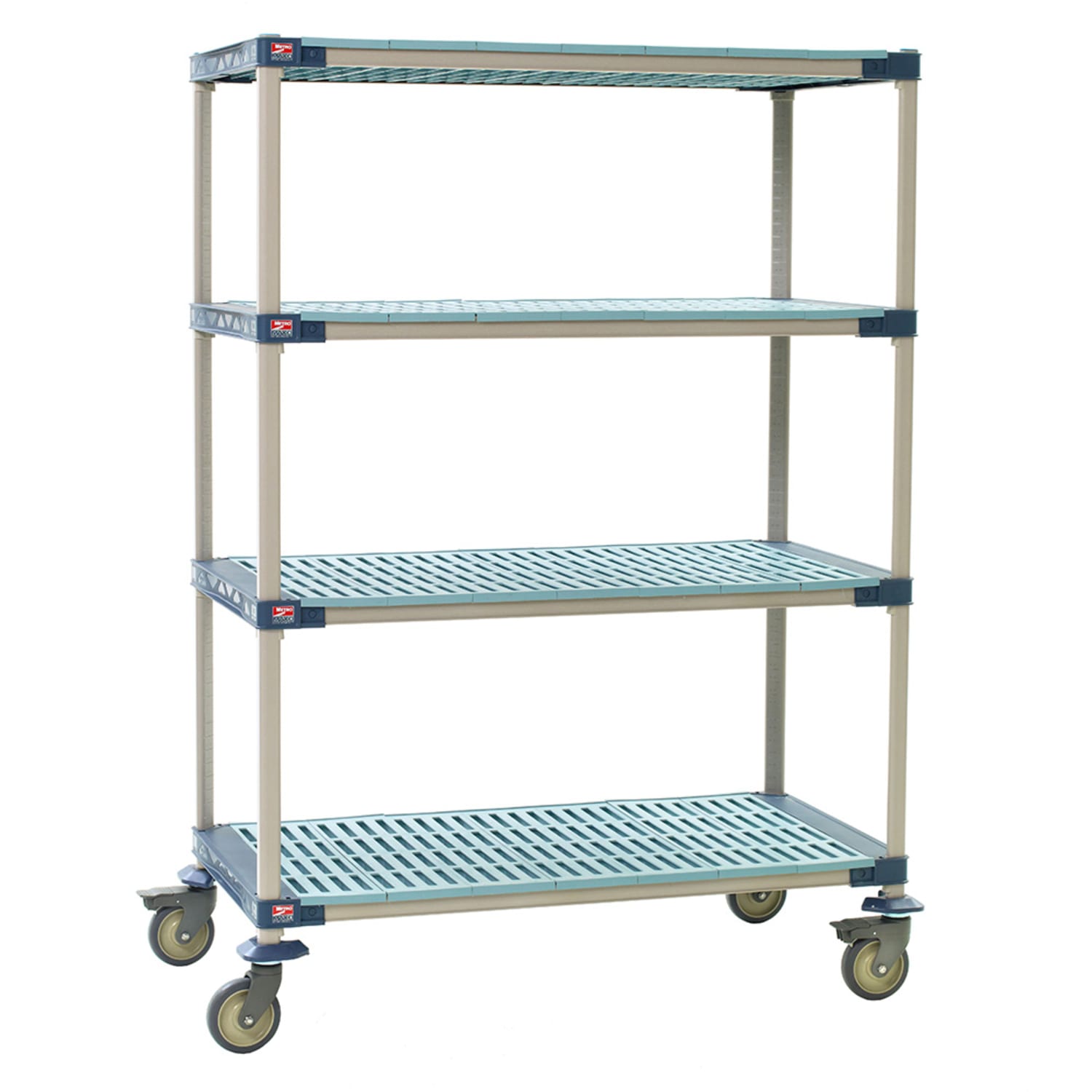 Metro X566PG4 60 NSF 4-Tier Heavy-Duty Plastic Shelving Unit - MetroMax 4, Mobile, 24W, 68H, 60"" x 24"" x 68"", Polymer Grid Shelves, Blue