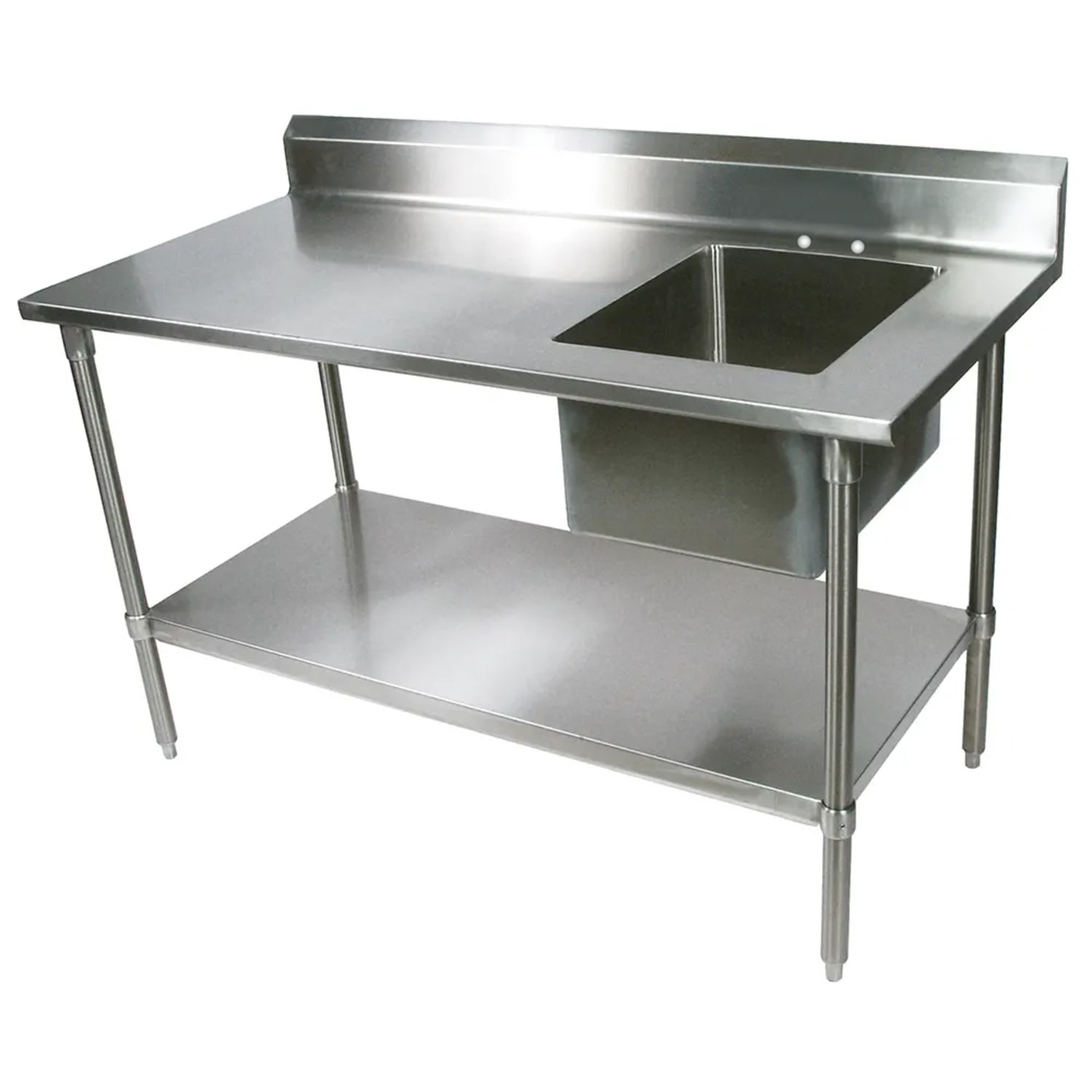 John Boos EPT8R5-3060SSK-R 60 Work Table w/ 1 Right Sink Bowl, Stainless Steel, 5"" Backsplash, 16"" x 20"" x 10"" Bowl