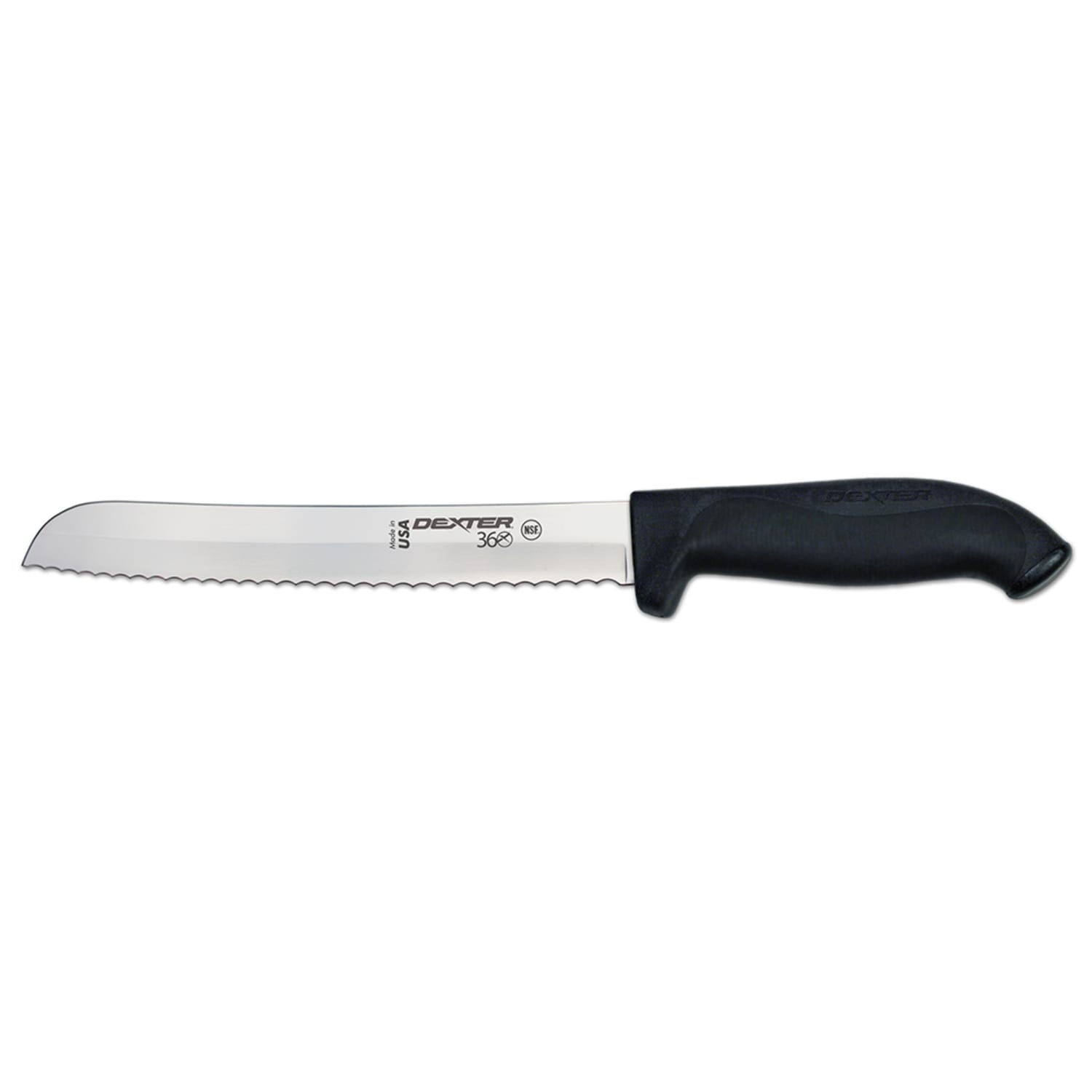 Dexter Russell S360-8SC-PCP 8 Stamped Bread Knife w/ Scalloped Edge, Carbon Steel, 8"" DEXSTEEL Blade, Black Handle