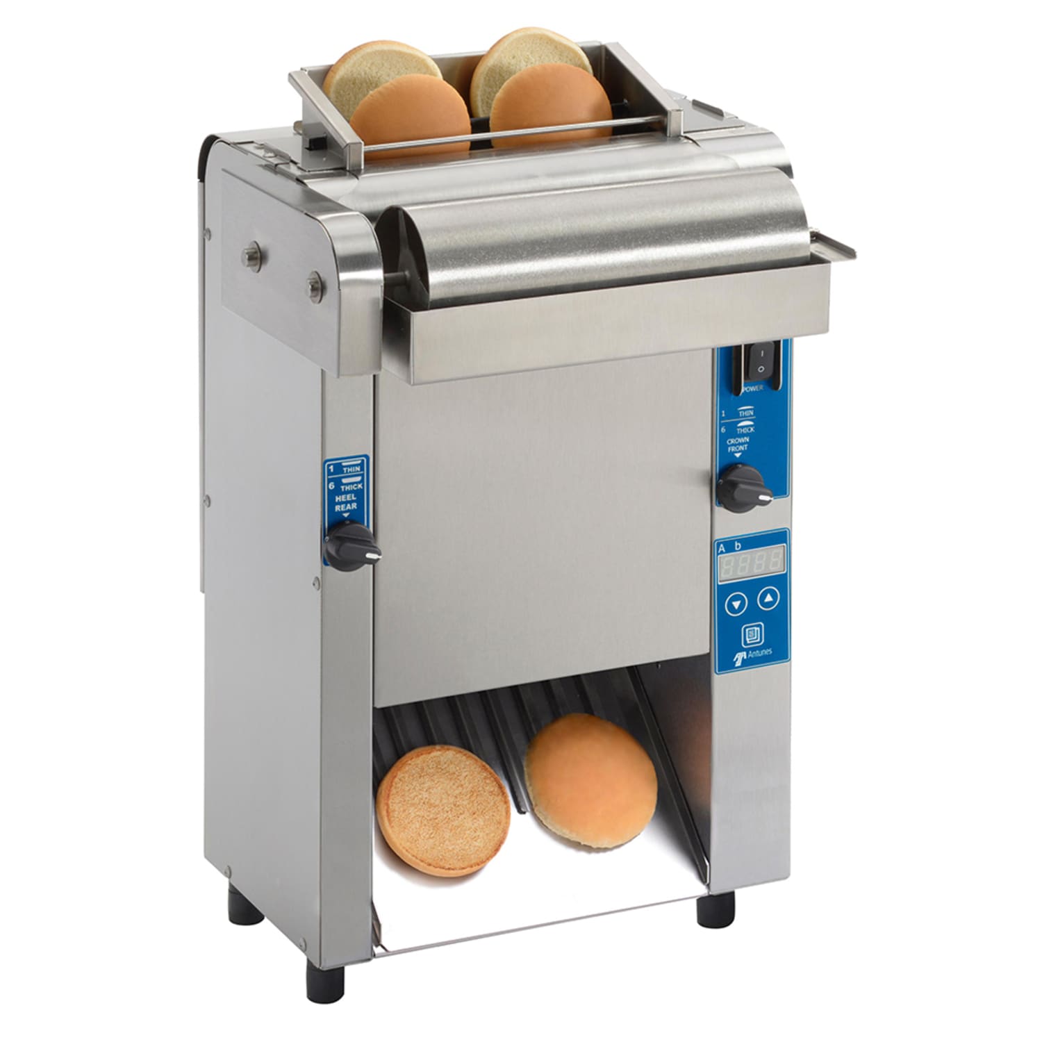 Antunes VCTM-2-9210913 Vertical Bun Toaster - 720 Slices/hr w/ 1 3/4 Product Opening, 208/230v, 2 Whole Buns, Butter Wheel, Stainless Steel