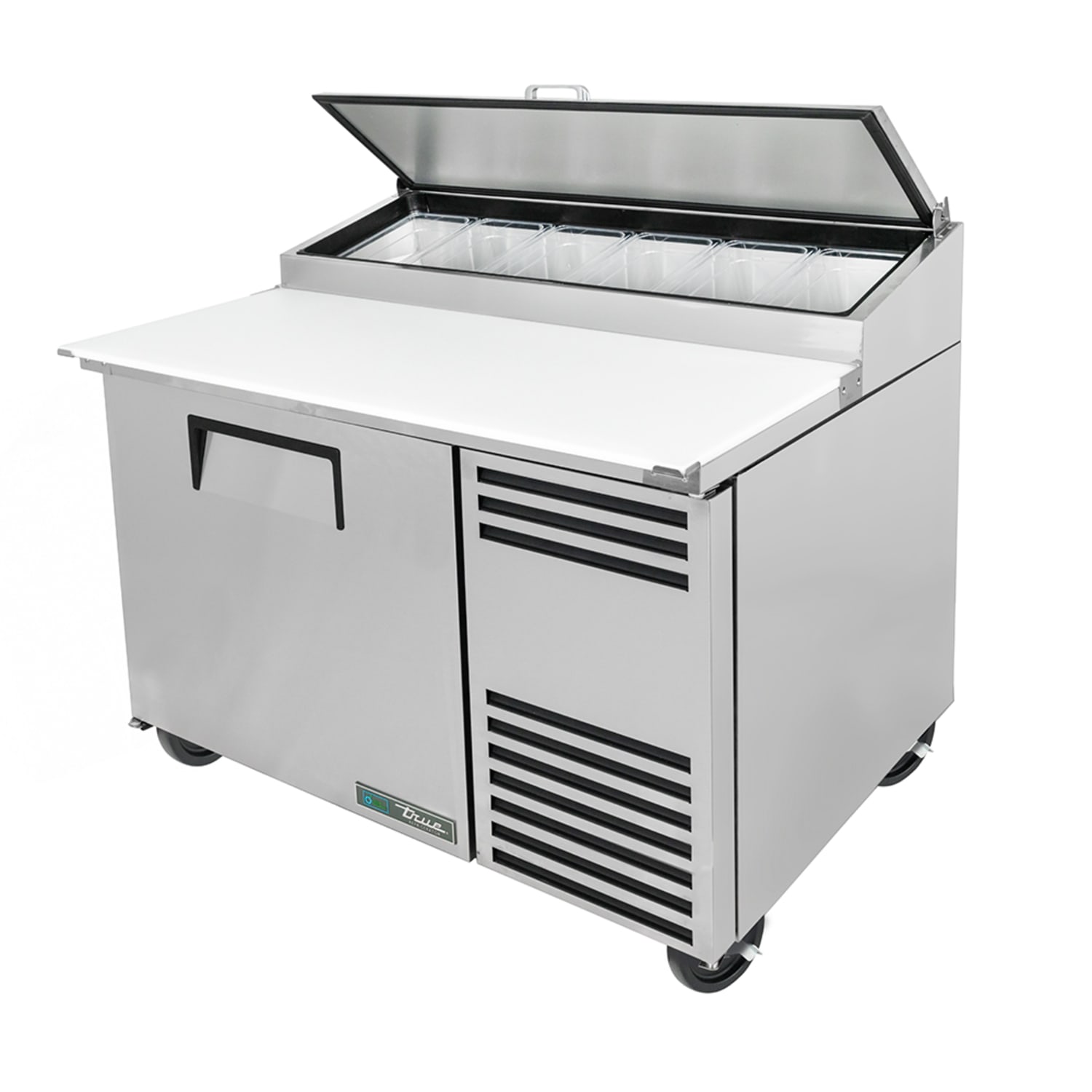 True TPP-AT-44-HC 44 TPPAT Series Pizza Prep Table w/ Refrigerated Base, 115v, 6 Third-Size Pans, 19.5"" Cutting Board, Stainless Steel