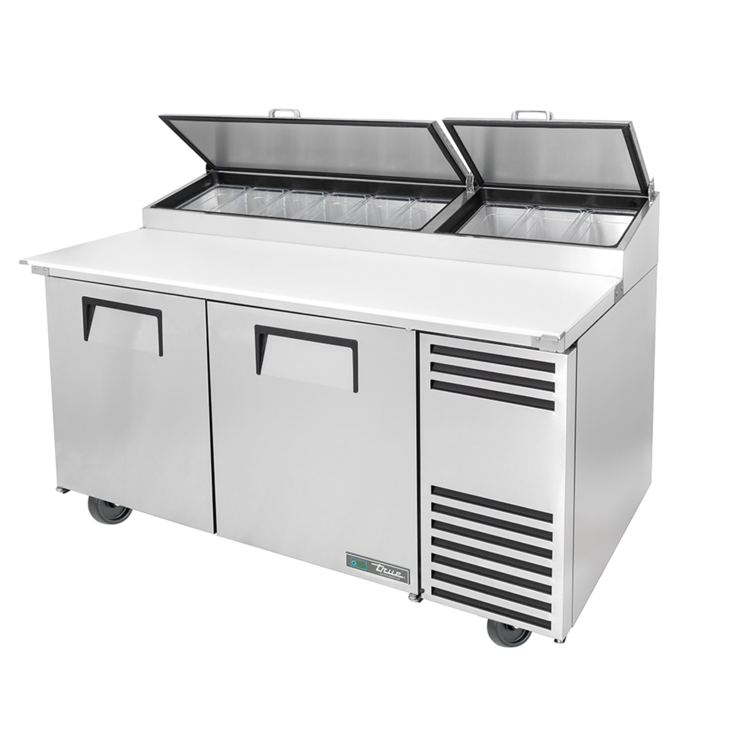 True TPP-AT-67-HC 67 TPPAT Series Pizza Prep Table w/ Refrigerated Base, 115v, 9 Third-Size Pans, 19.5"" Cutting Board, Stainless Steel